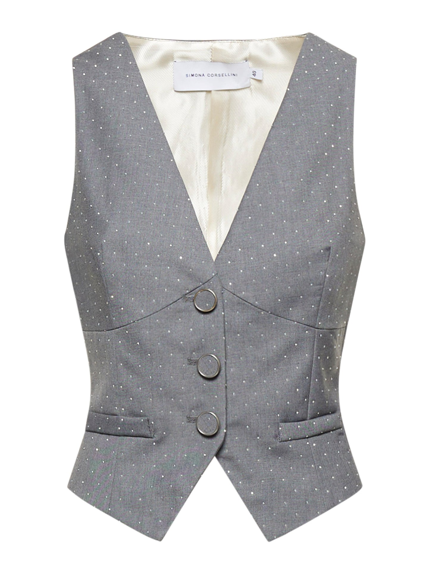 Micro-studded canvas cropped waistcoat