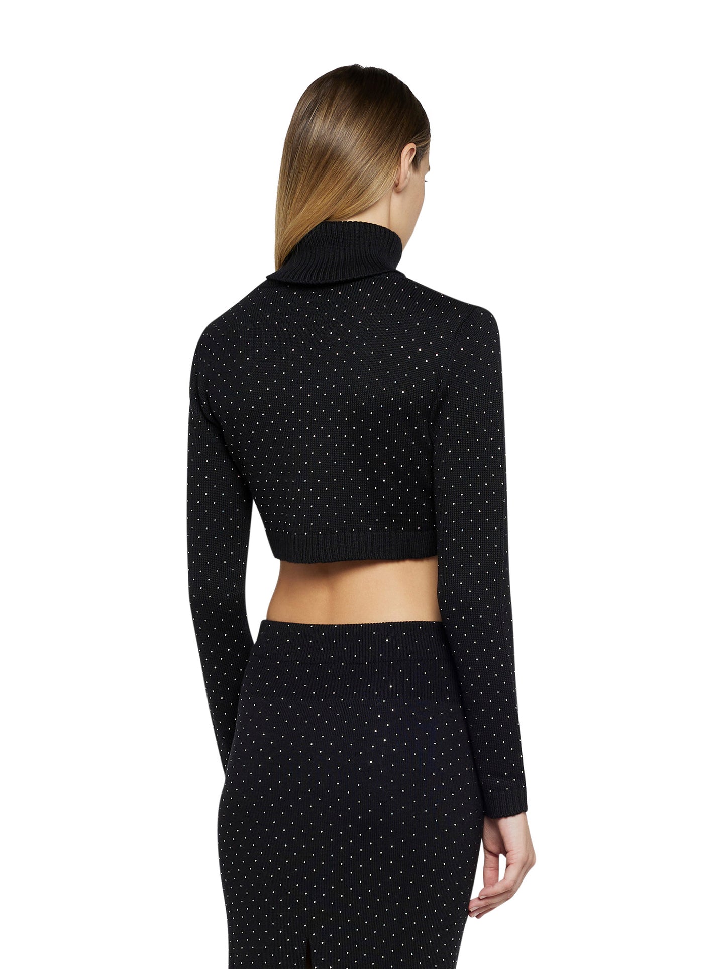 Wool-blend cropped sweater with micro studs
