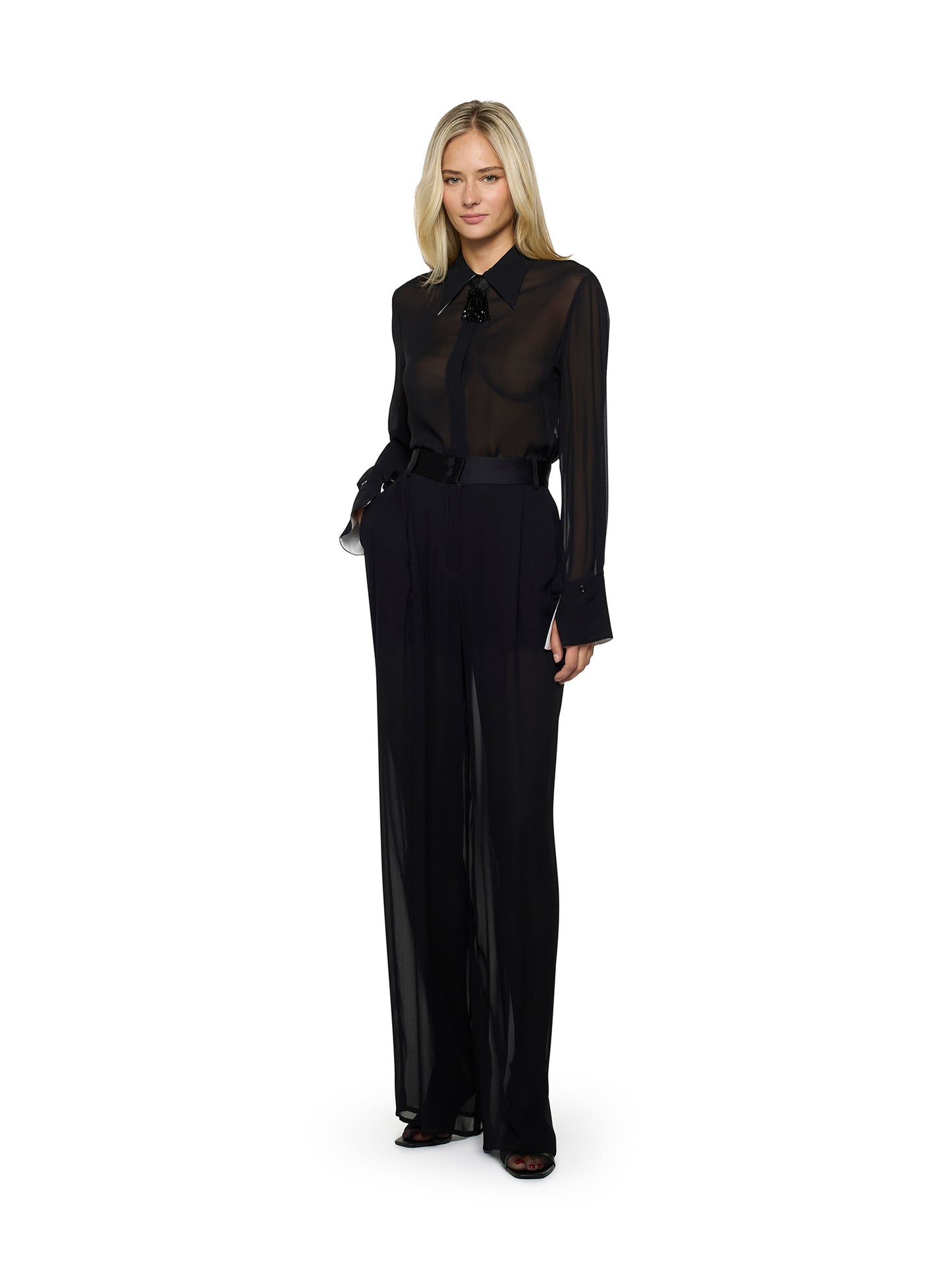 Pantaloni con pinces in georgette di viscosa