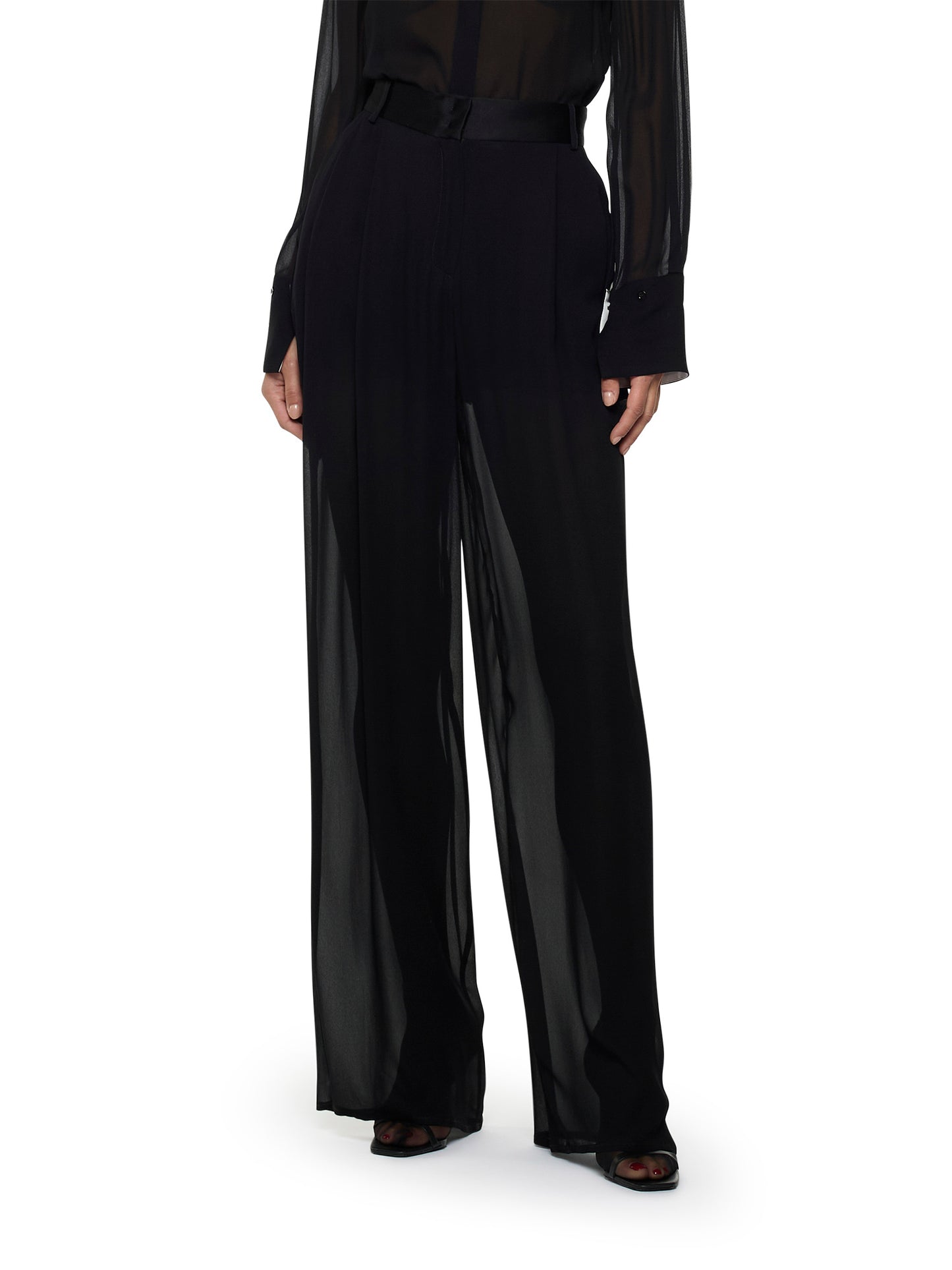 Pantaloni con pinces in georgette di viscosa
