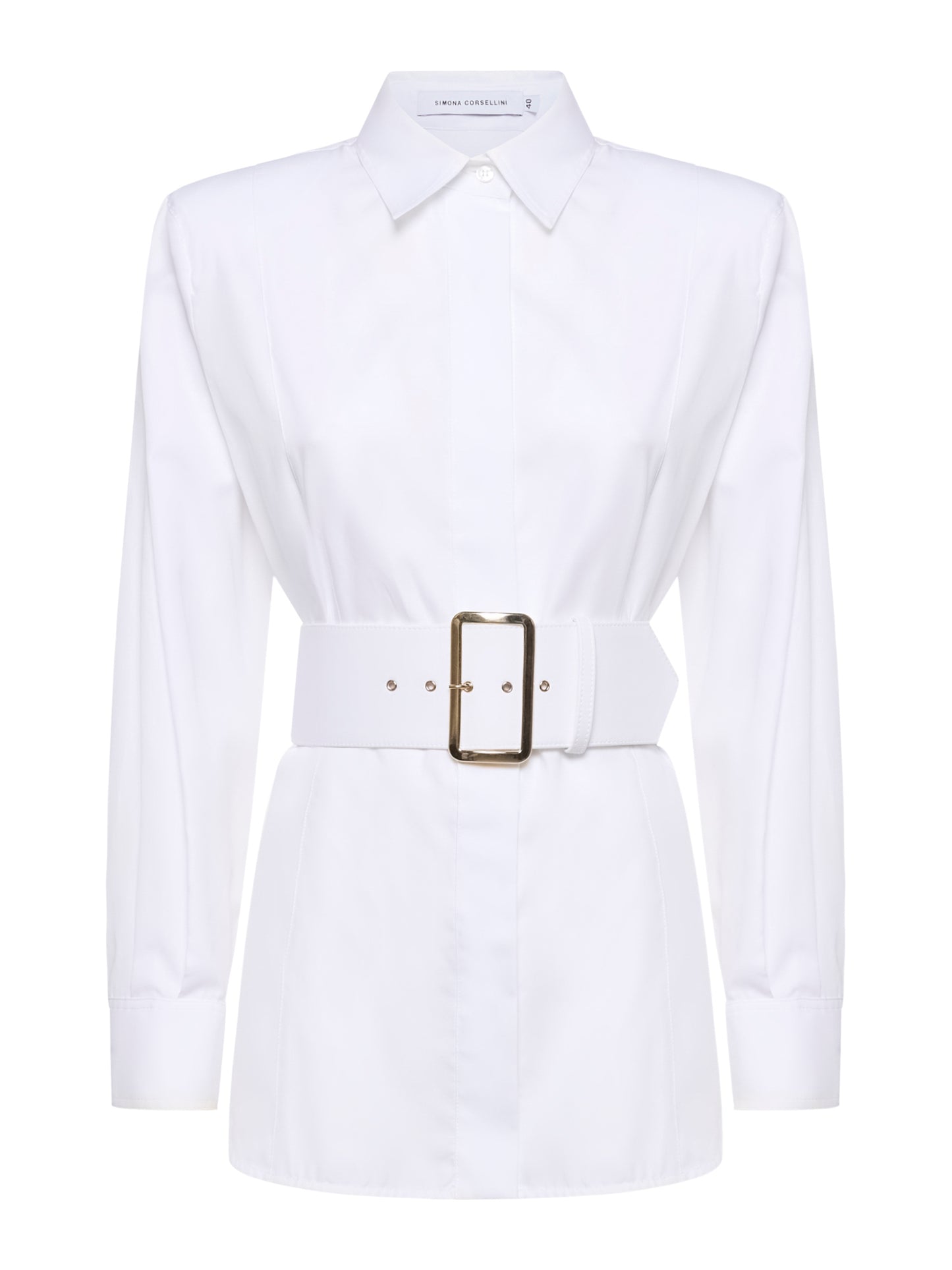 Camicia con cintura ricoperta e maxi fibbia in popeline
