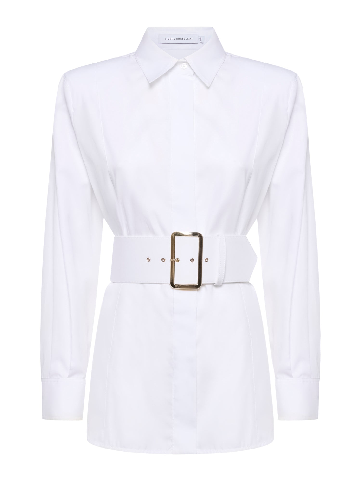 Camicia con cintura ricoperta e maxi fibbia in popeline