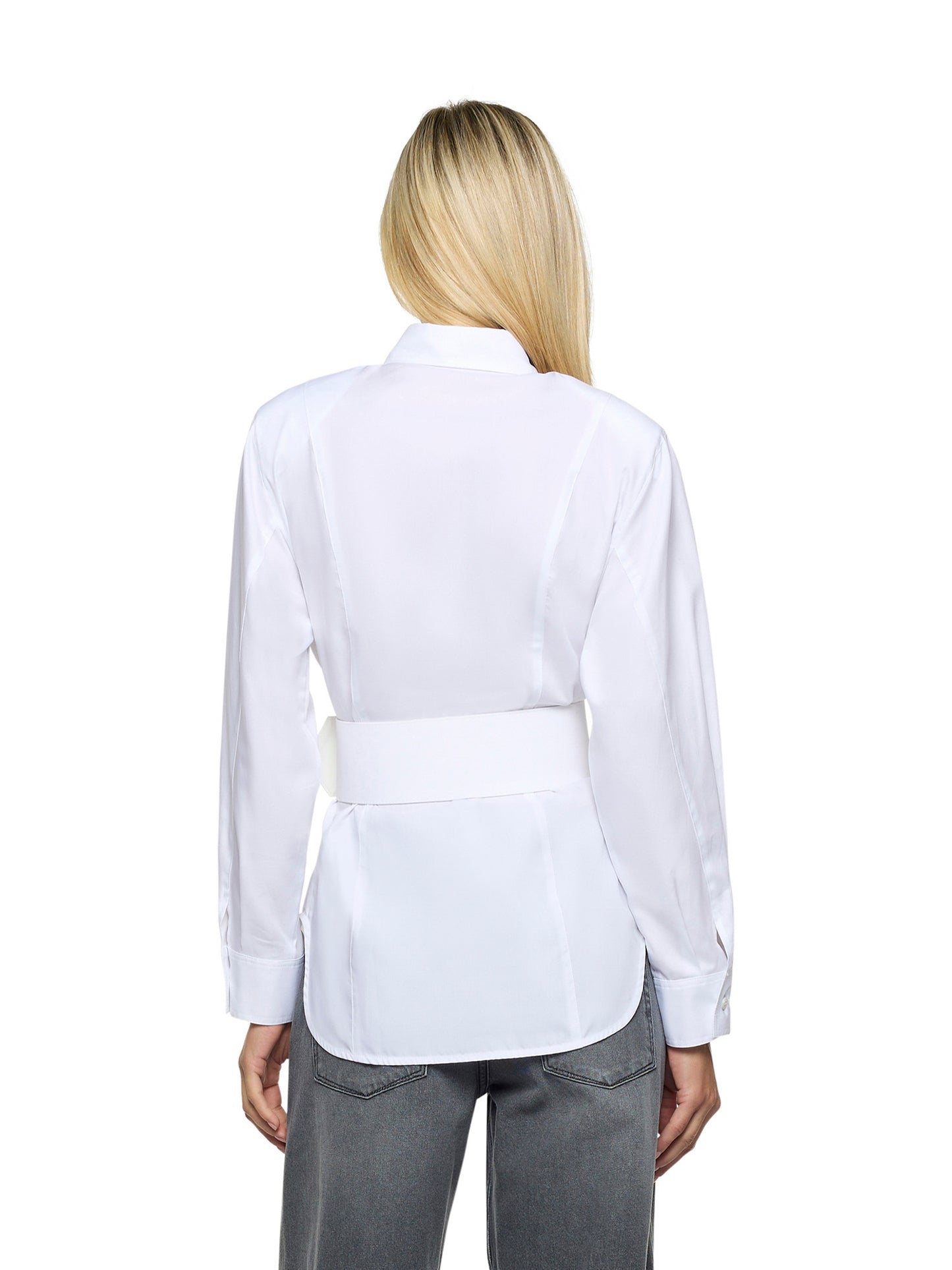 Camicia con cintura ricoperta e maxi fibbia in popeline