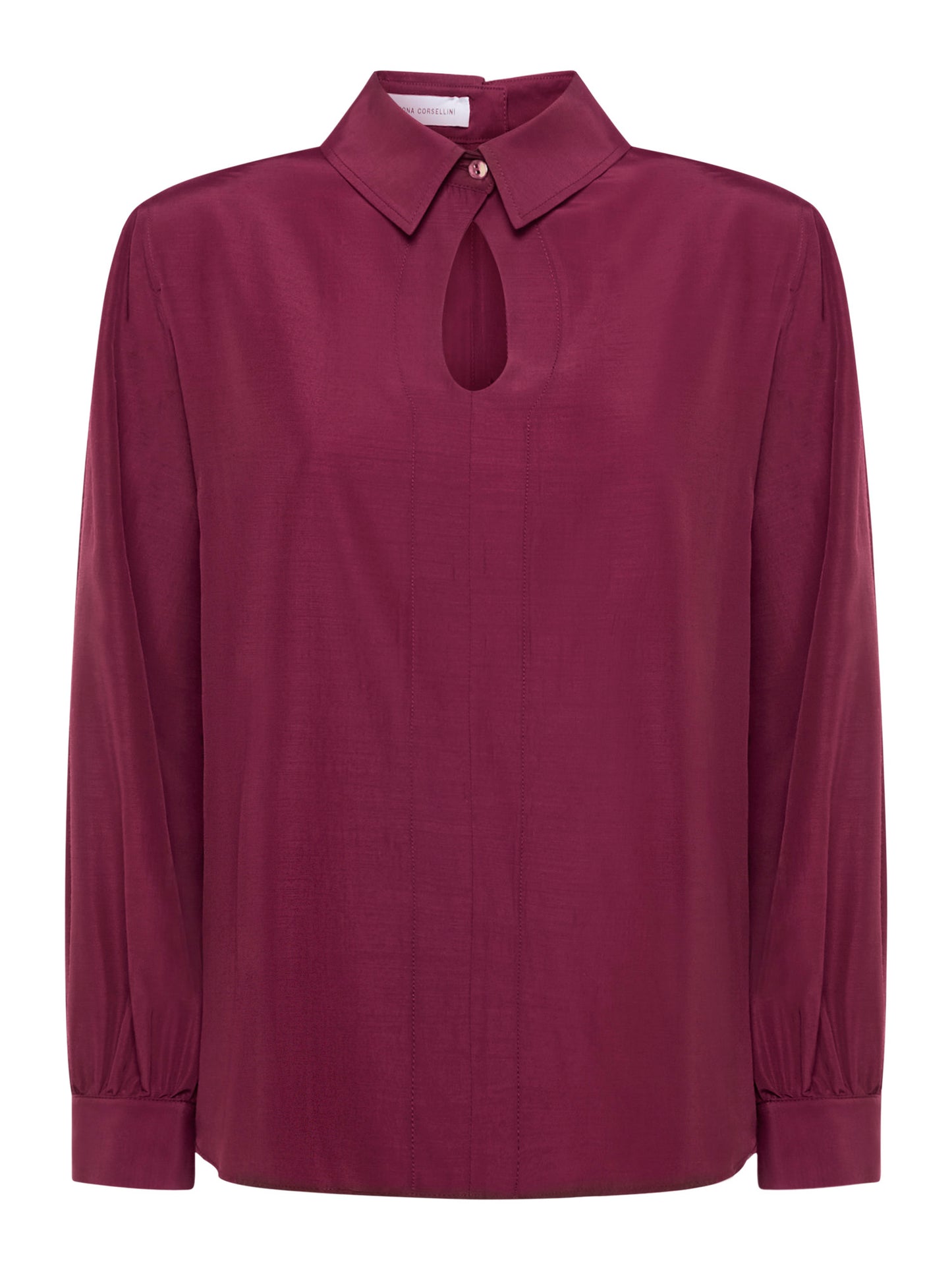 Drop-front shirt with back buttons in fluid techno fabric