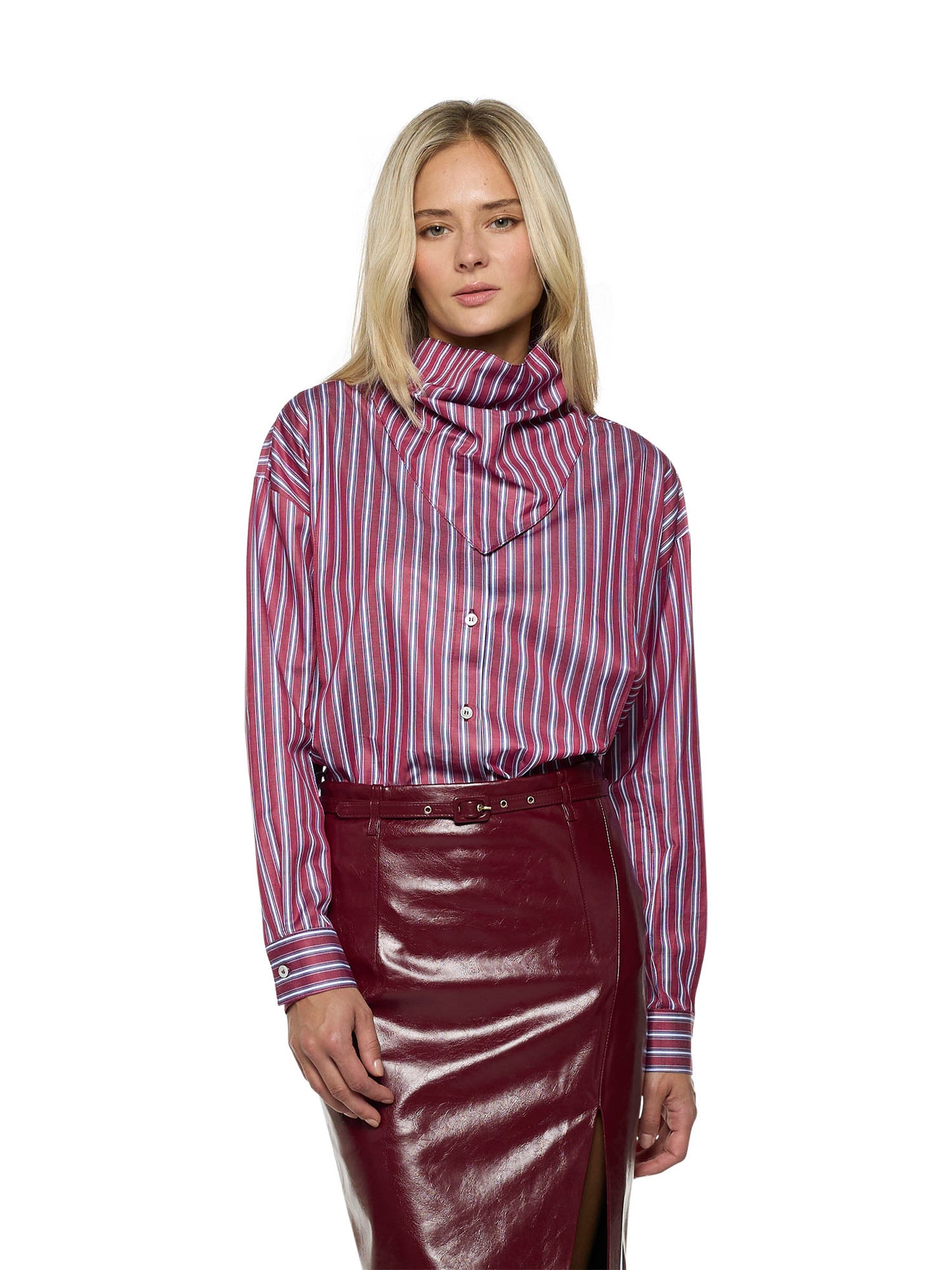 Straight shirt with jacquard stripe scarf