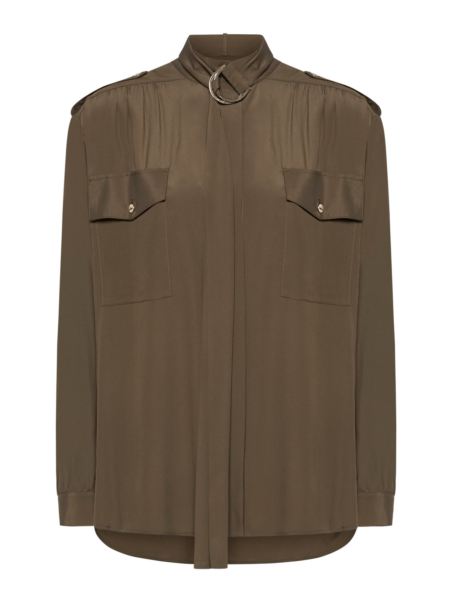 Shirt with lavallière, buckle and front pockets in silk acetate