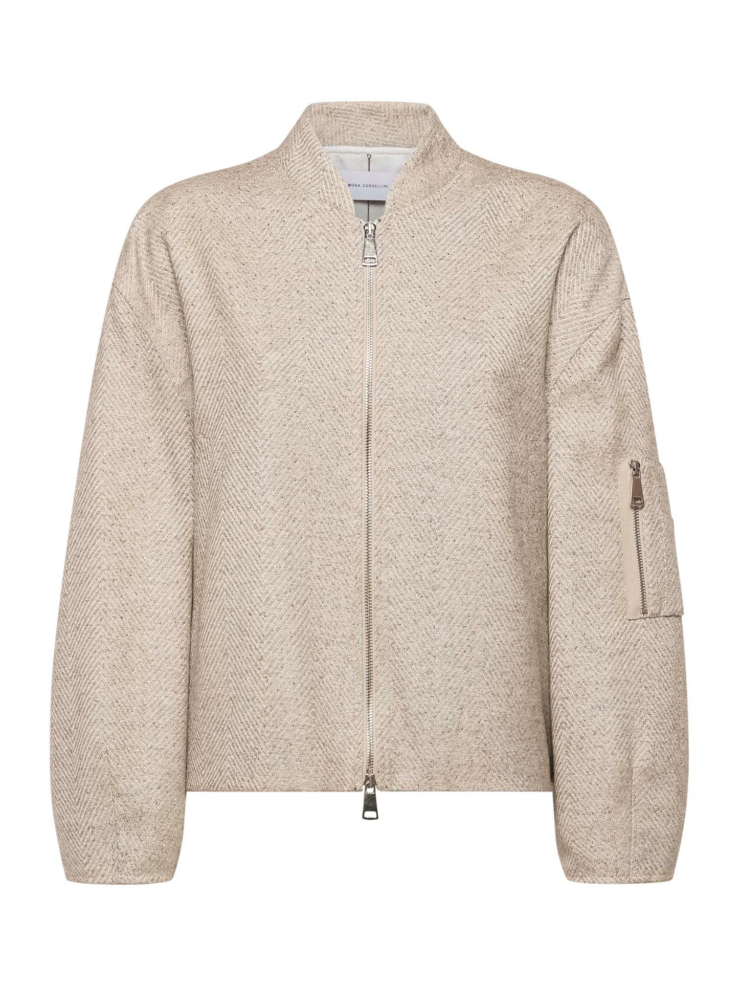 Bomber in tessuto spigato con strass