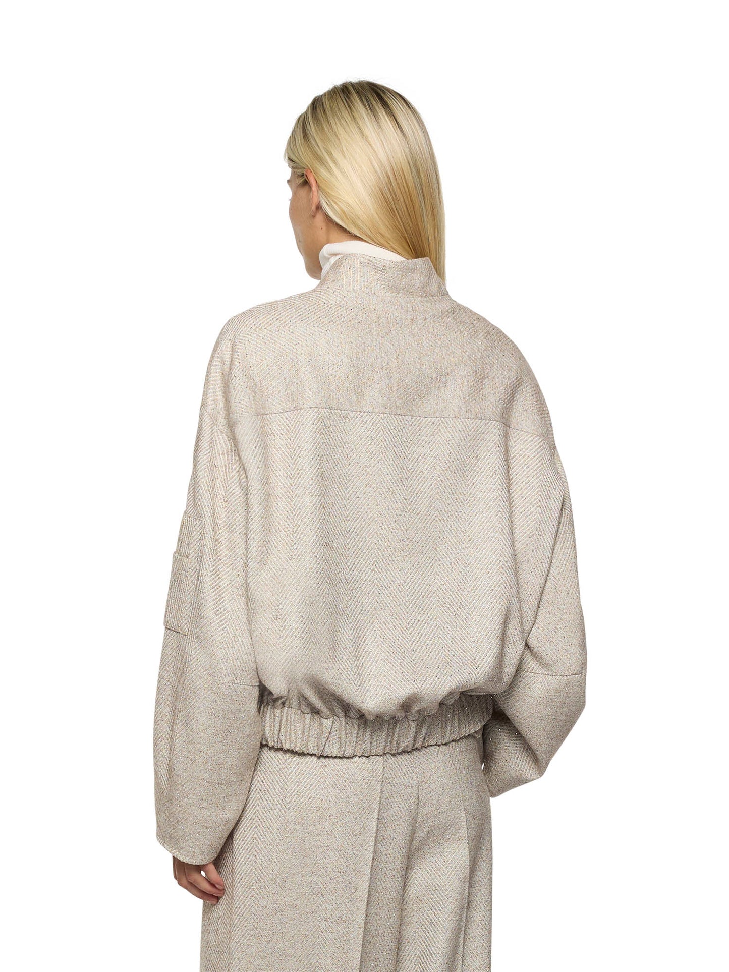 Bomber in tessuto spigato con strass