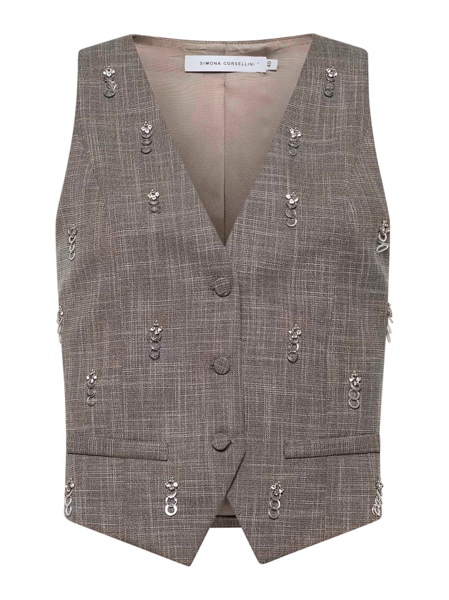 Embroidered vest in woven fabric