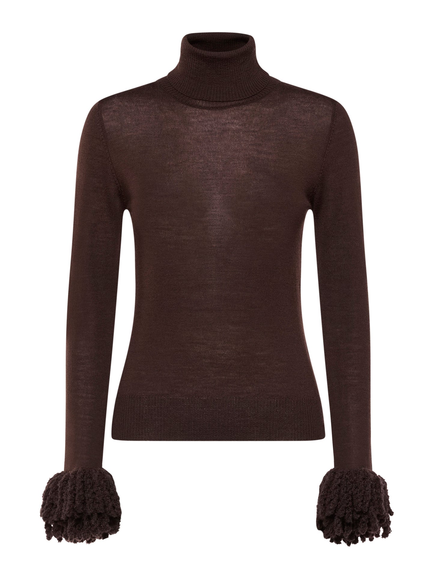 Mock neck top with fringes in faux fur knit