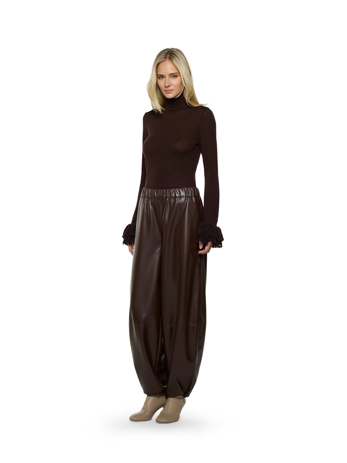 Mock neck top with fringes in faux fur knit