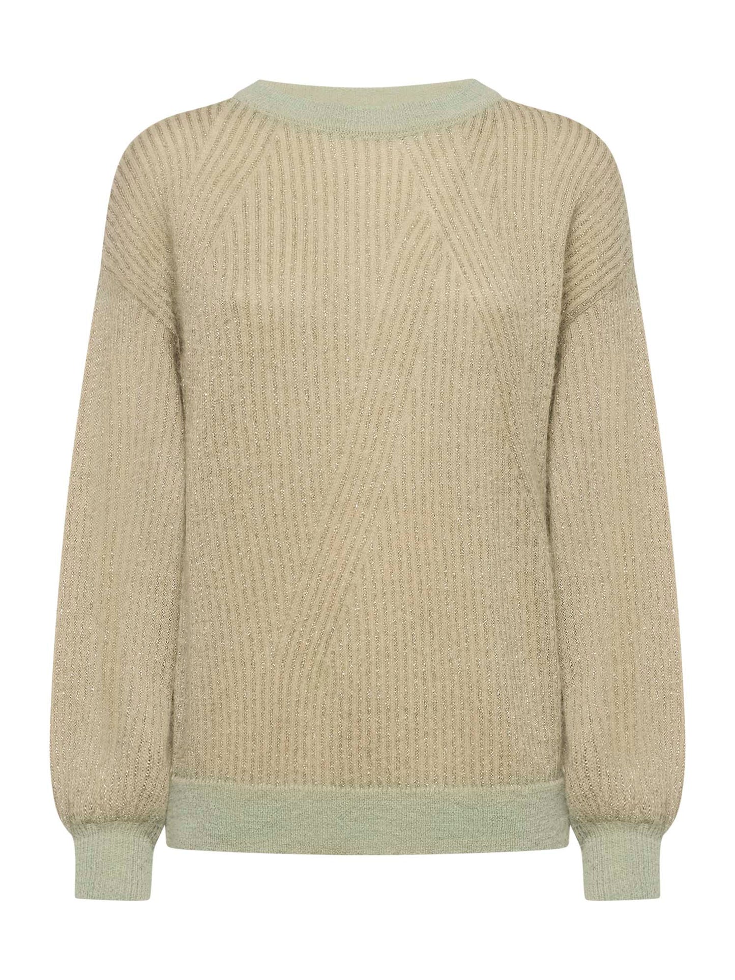 Boat neck sweater in alpaca and metallic thread with embroidery