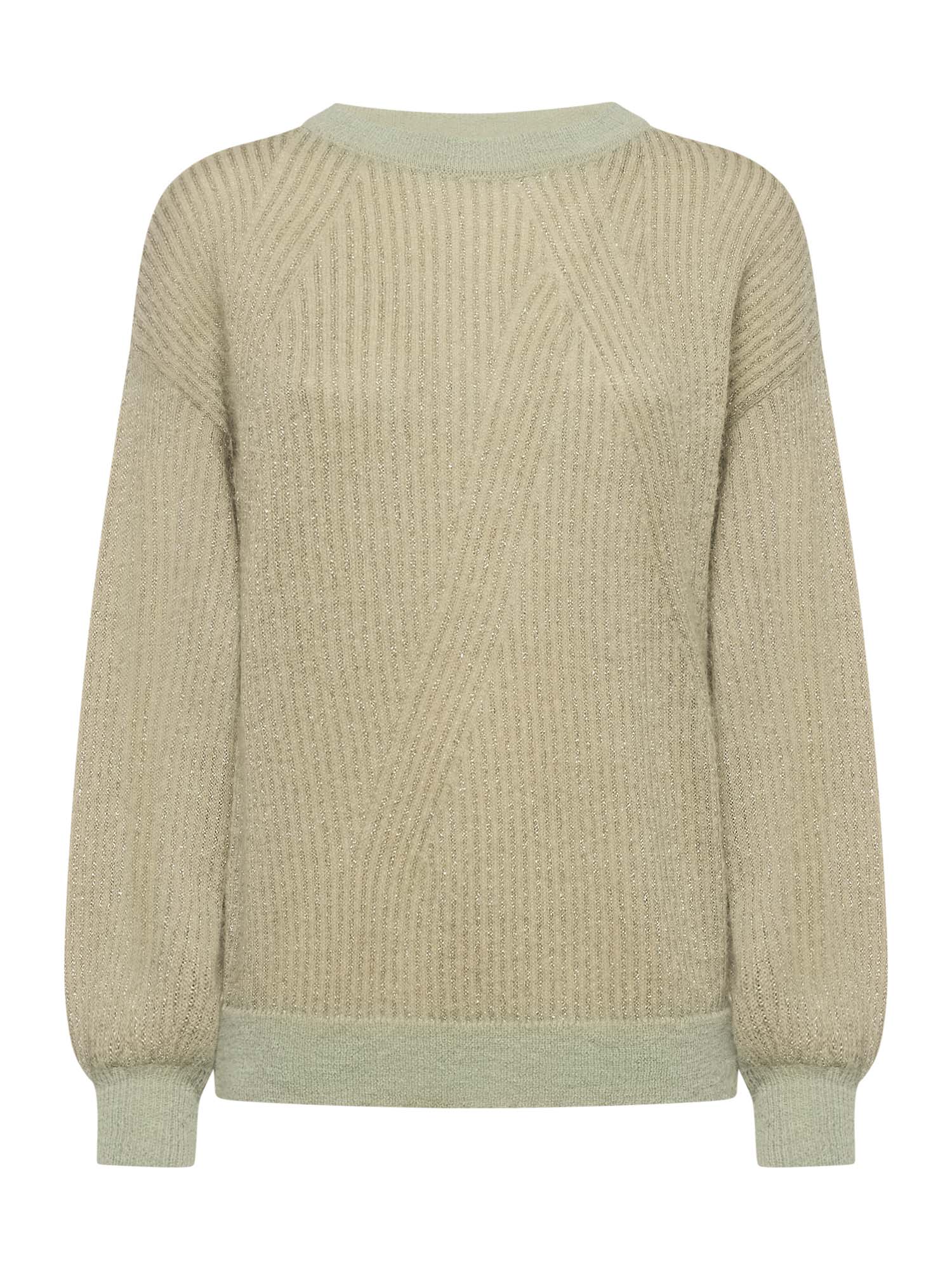 Maglia con scollo barca in alpaca e filo metallico con ricamo