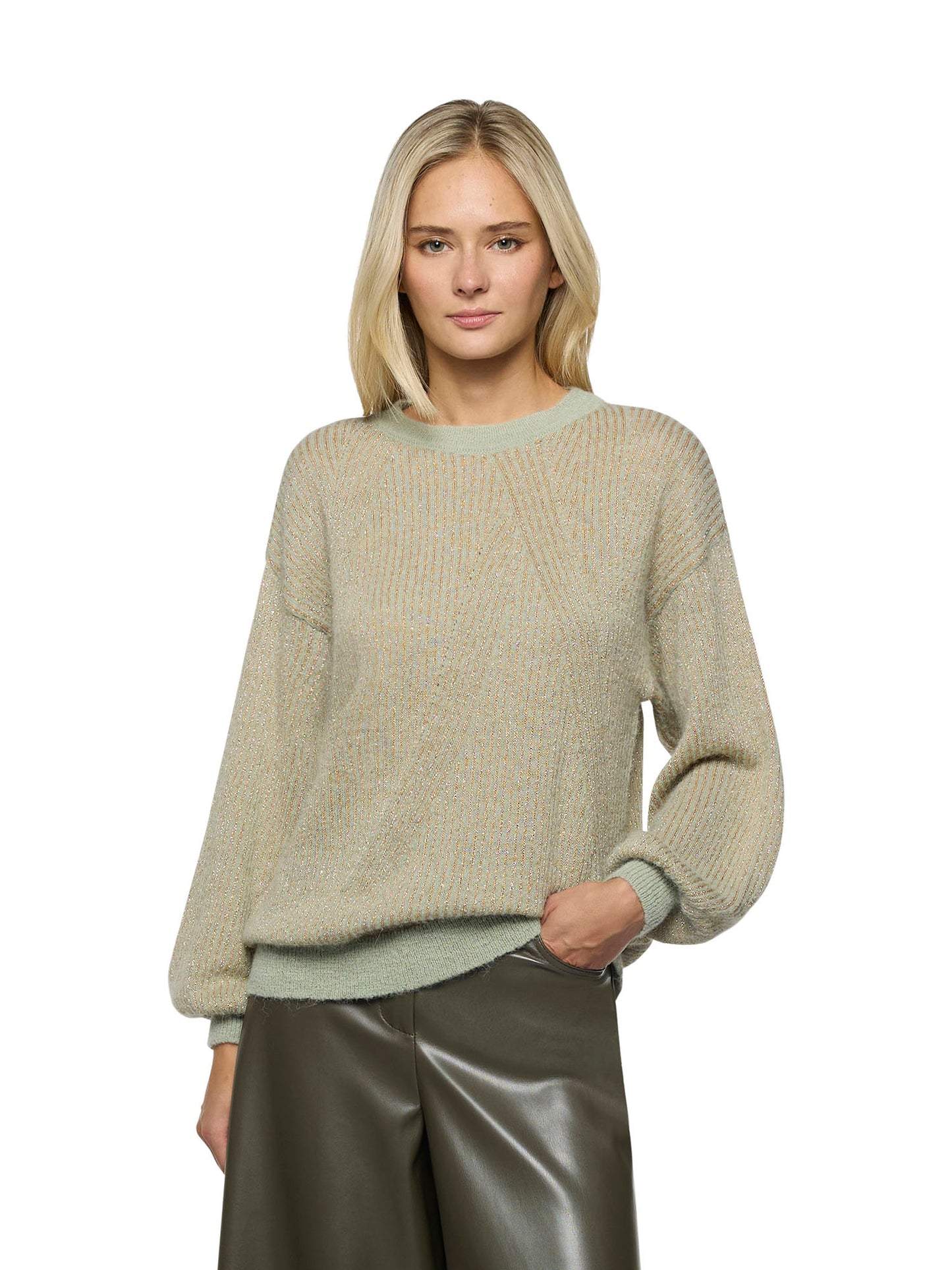 Boat neck sweater in alpaca and metallic thread with embroidery