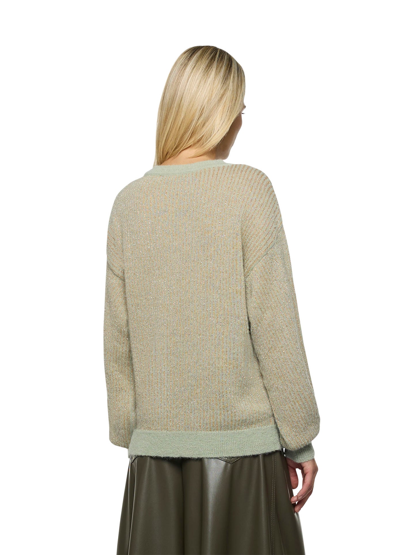 Boat neck sweater in alpaca and metallic thread with embroidery