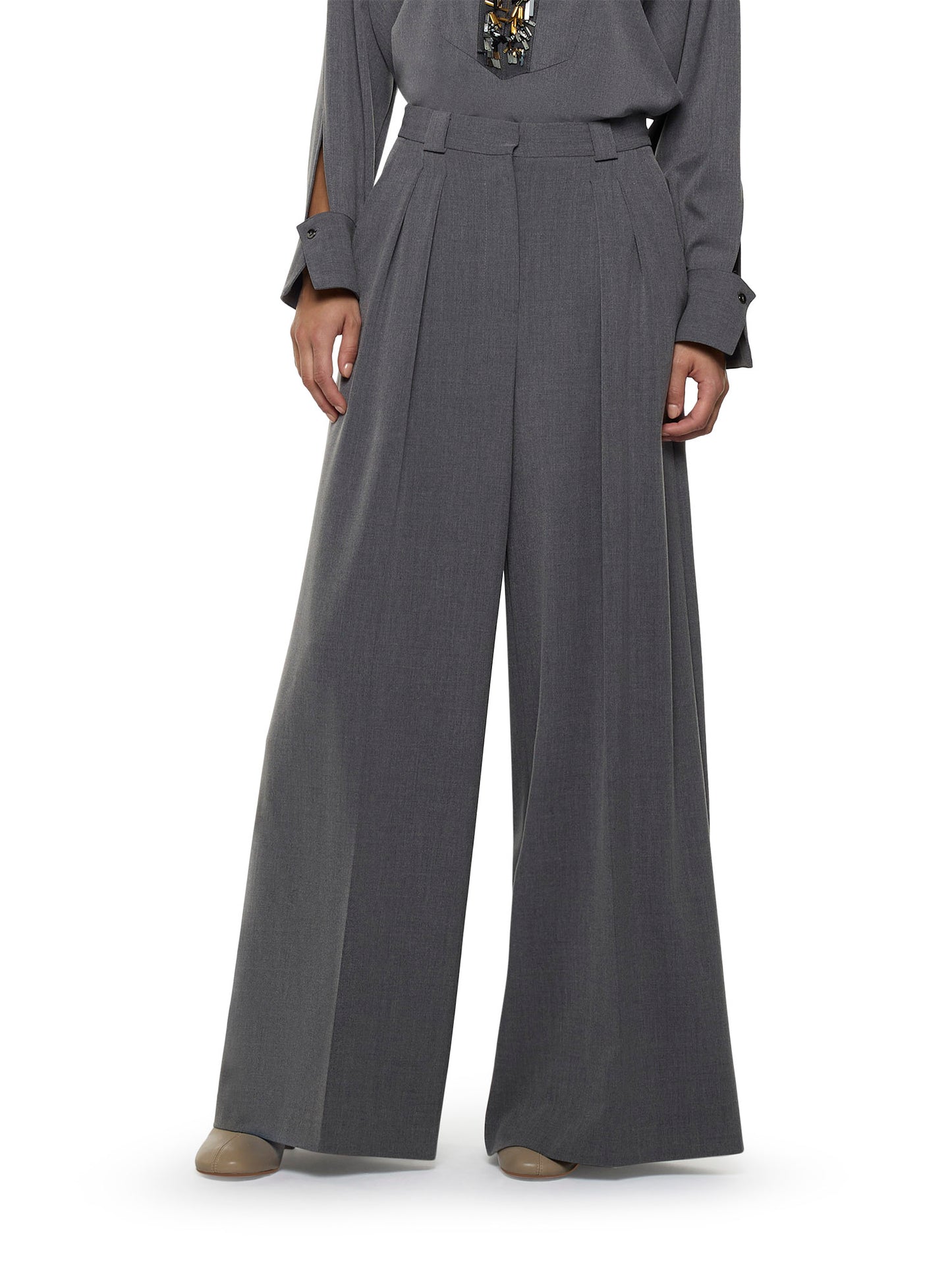 Pantaloni larghi con pinces in tela transition