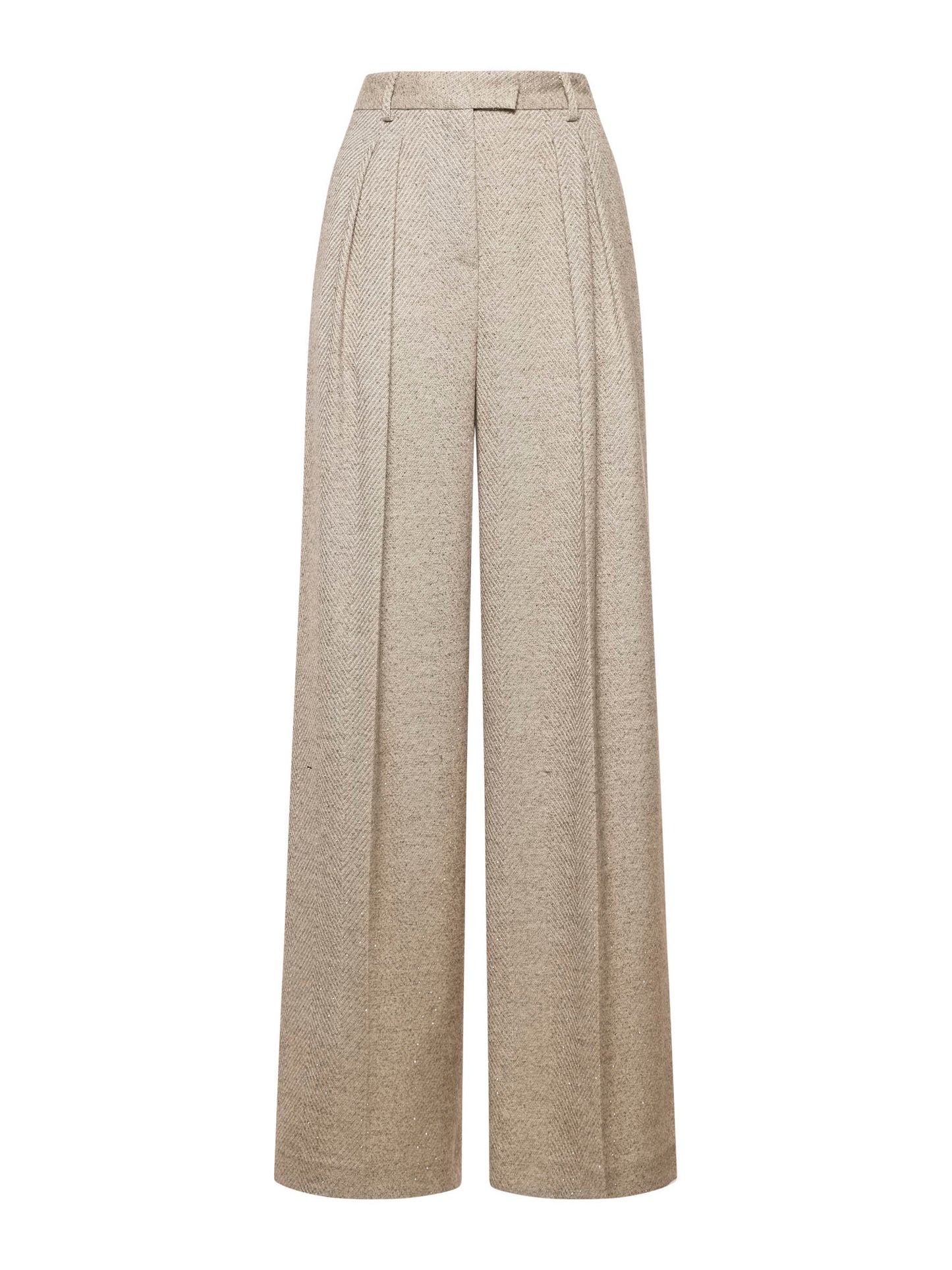 Pantaloni in tessuto spigato con strass a gamba larga con passanti