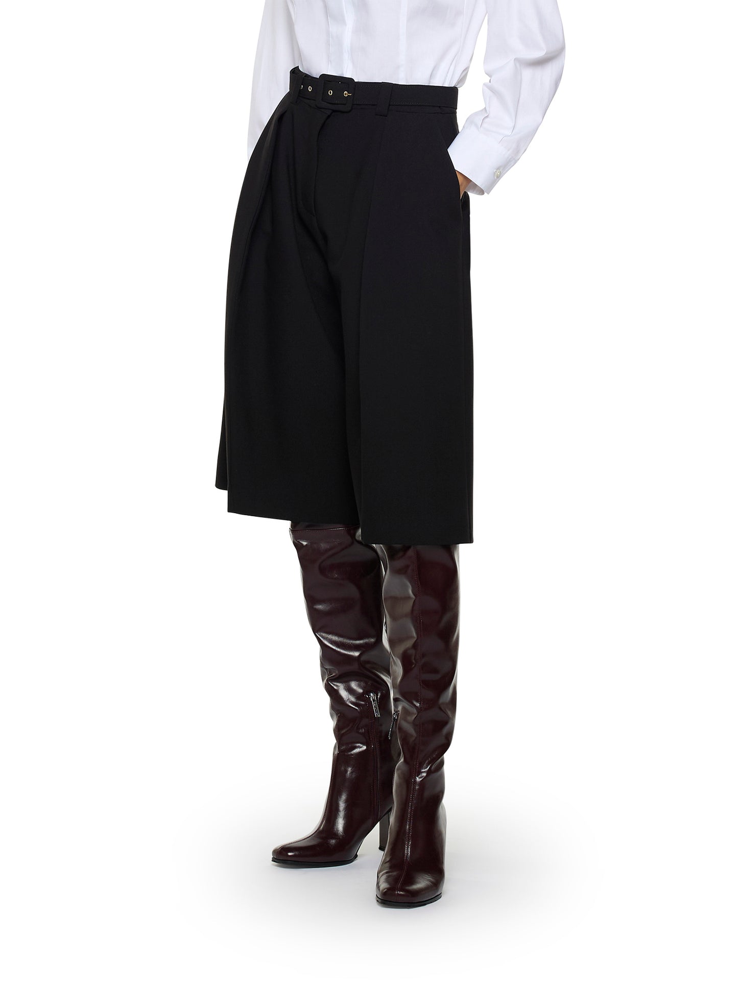 Pantaloni cropped con cintura ricoperta in golden crepe