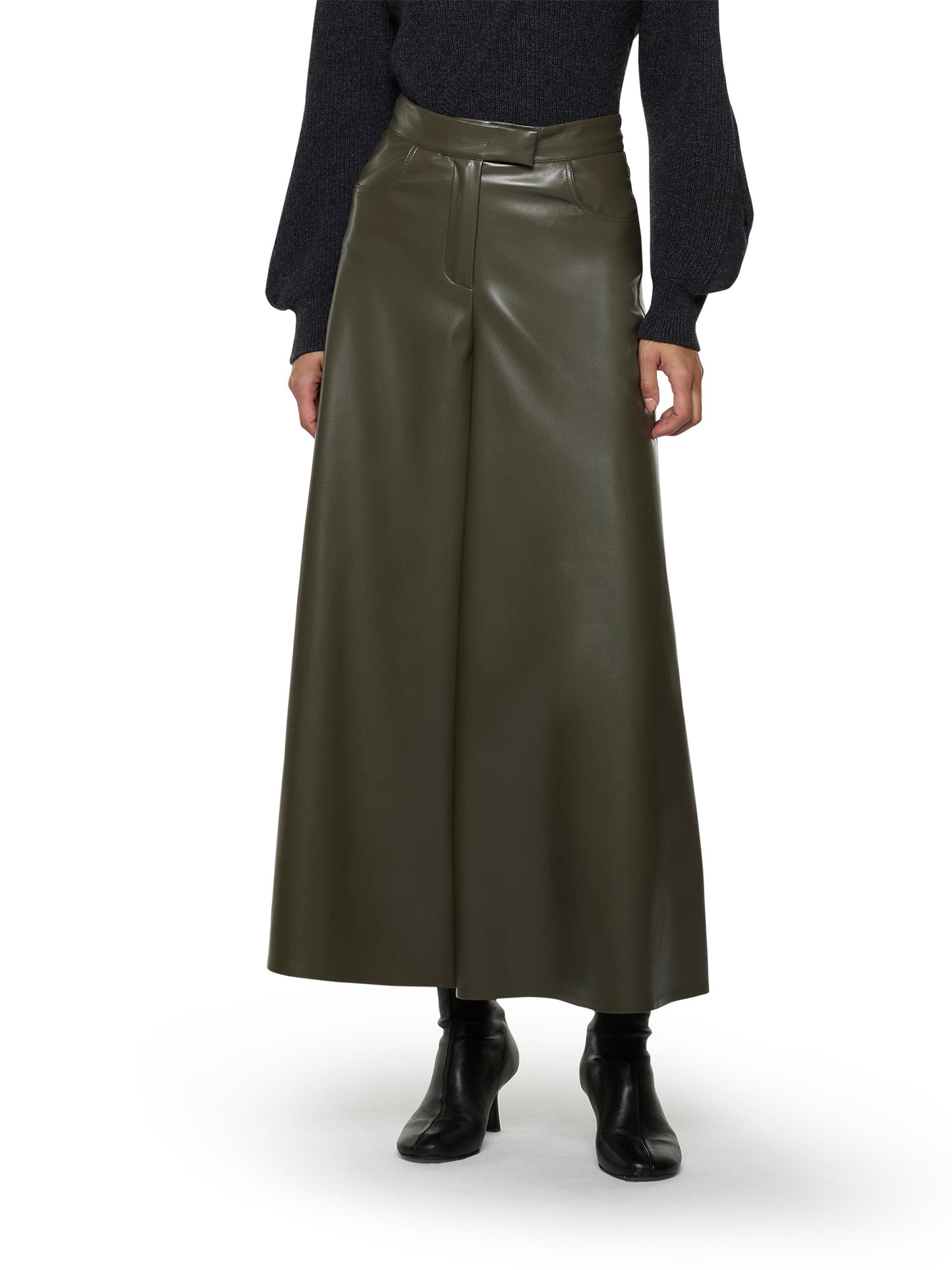 Wide-leg pant skirt in vegan leather