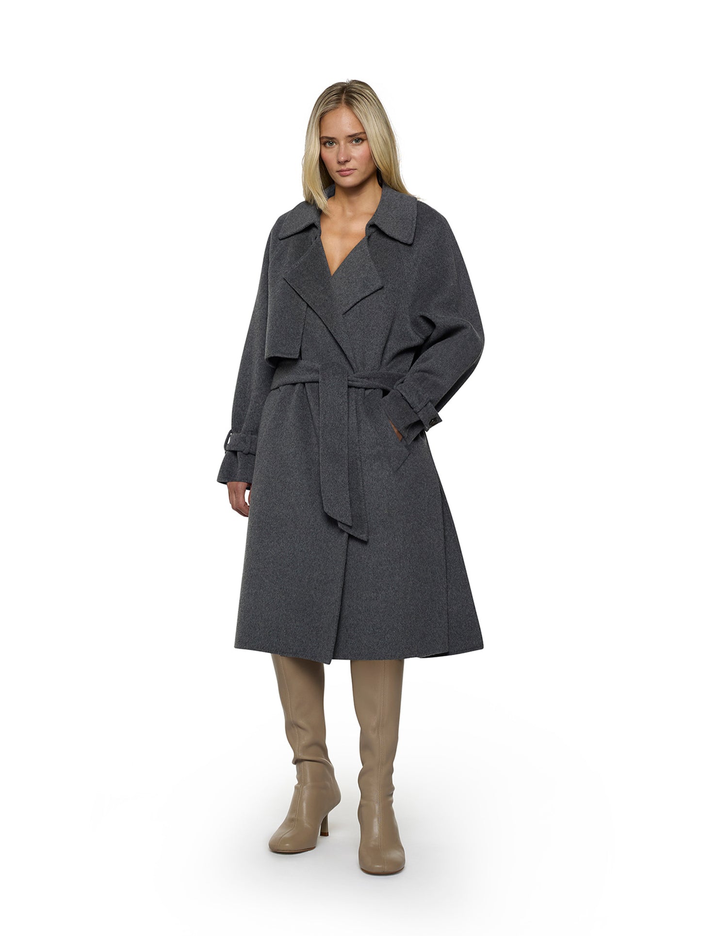 Trench con cintura in vita in panno double