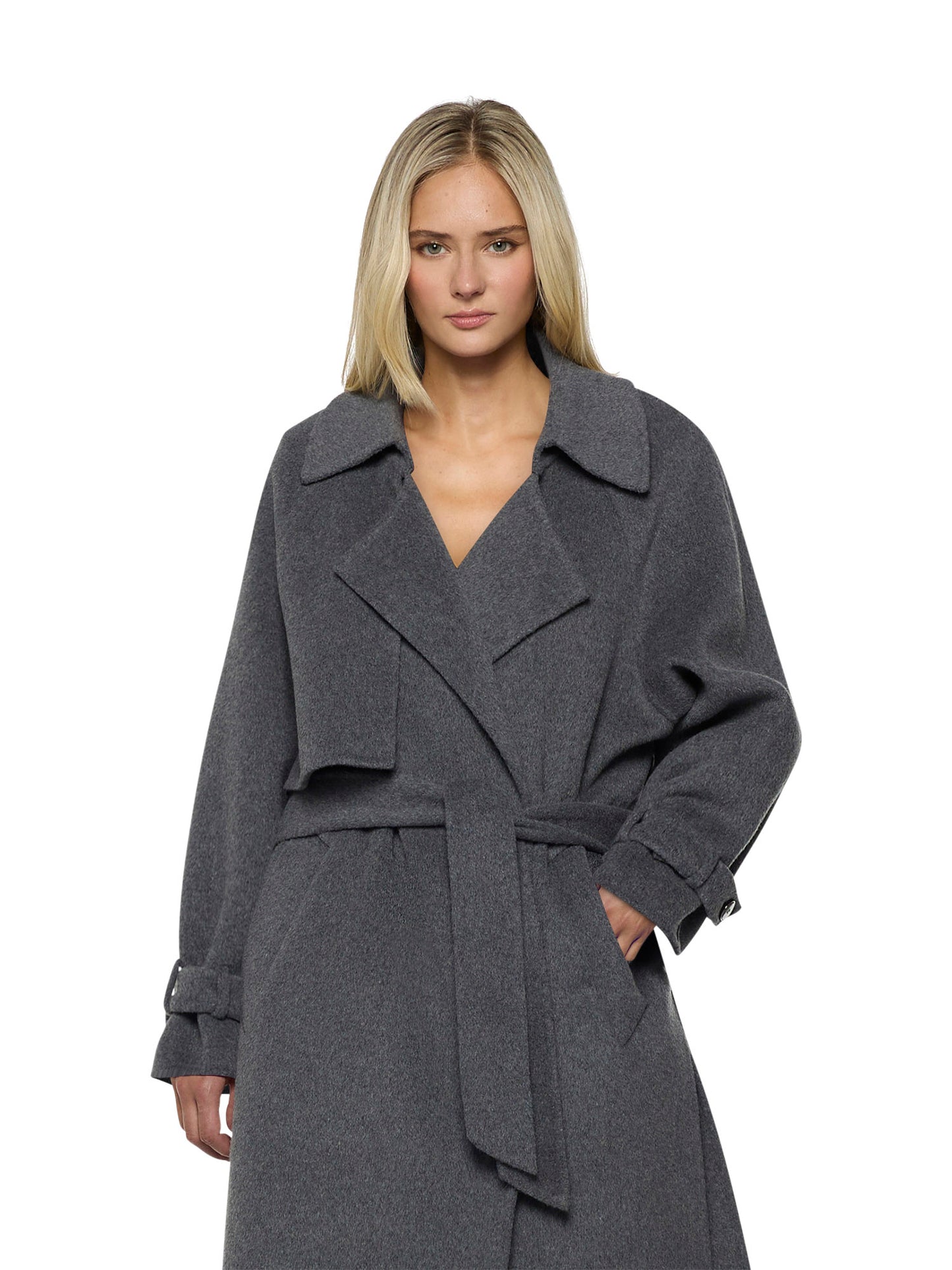 Trench con cintura in vita in panno double