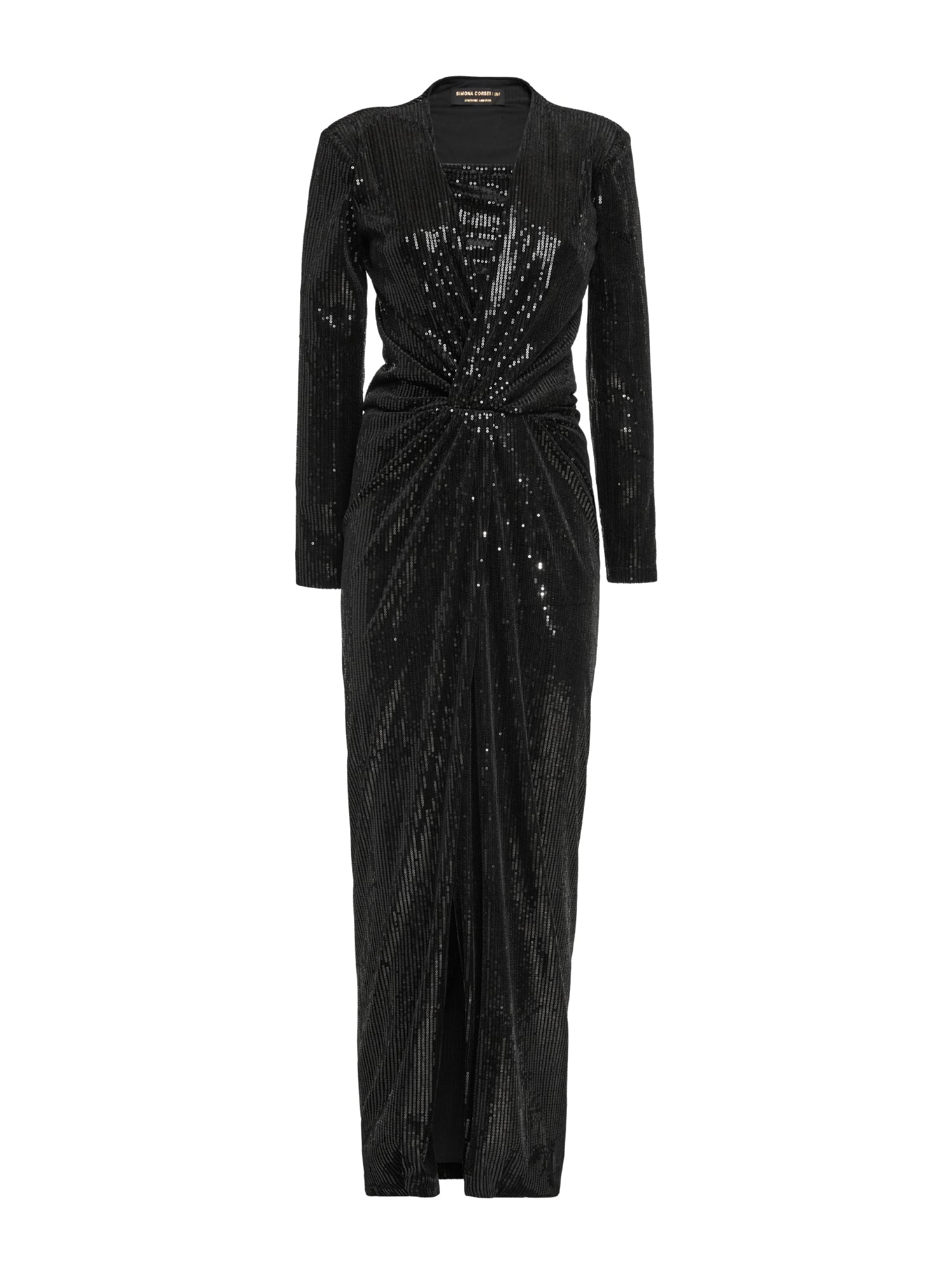 Abito lungo con nodo e fascia in paillettes