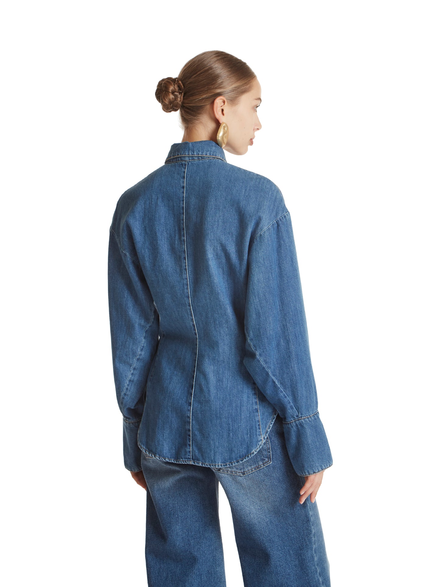 Tailored denim shirt with tie
