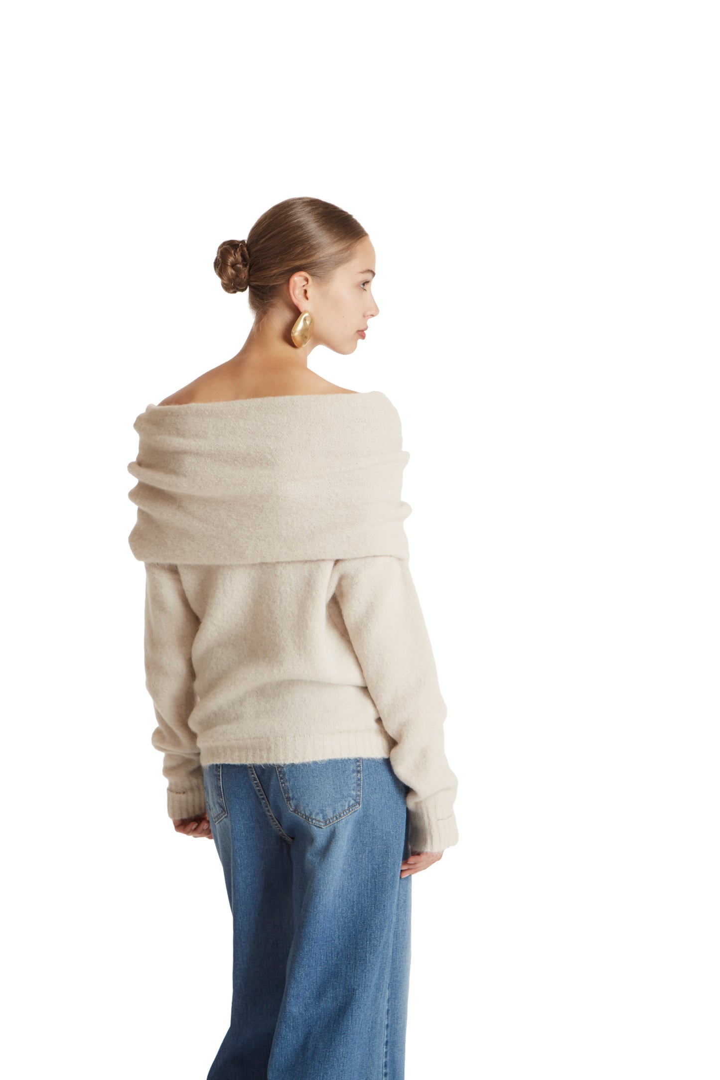 Maglia scollo bardot in filato alpaca