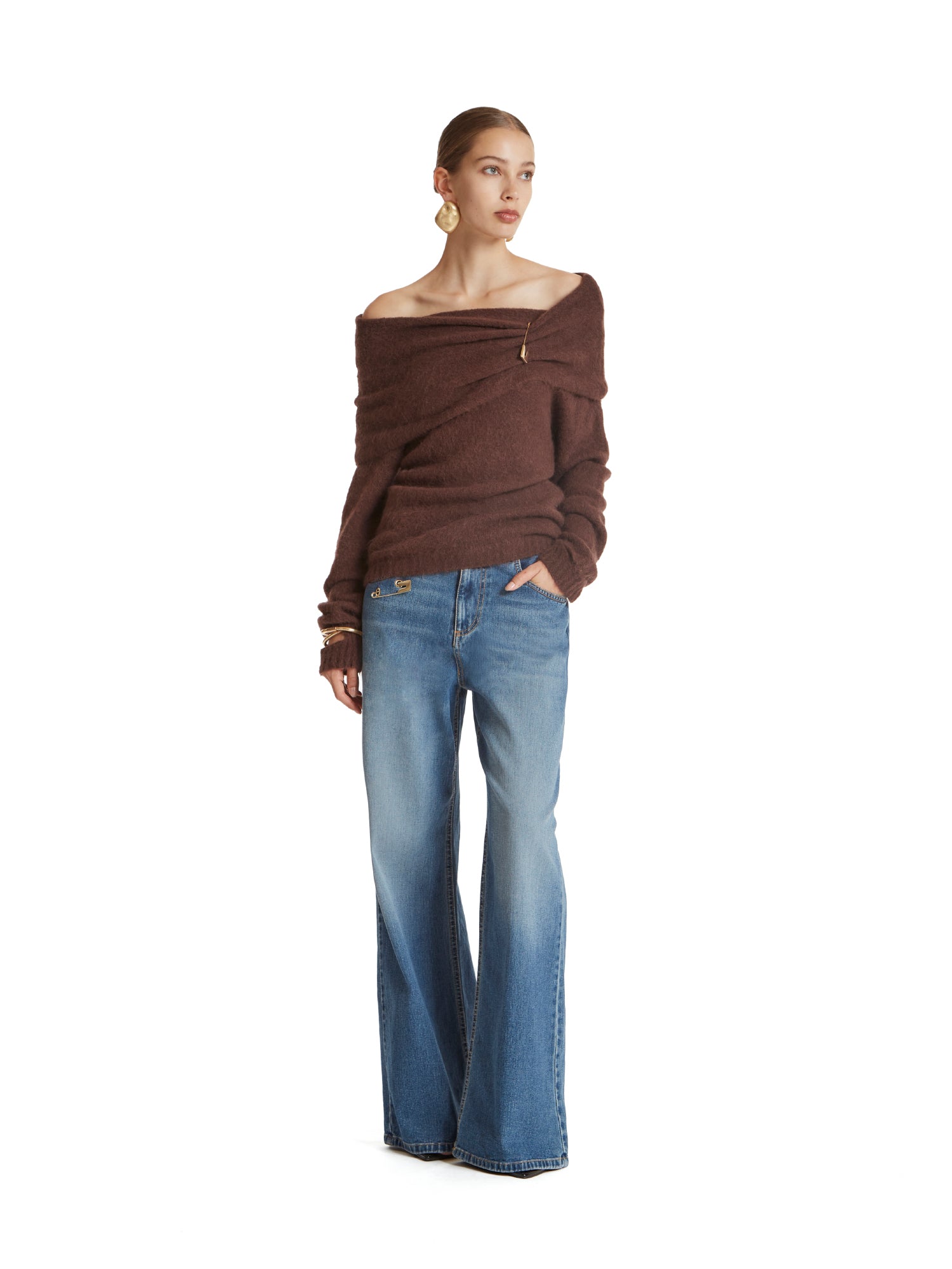 Maglia scollo bardot in filato alpaca