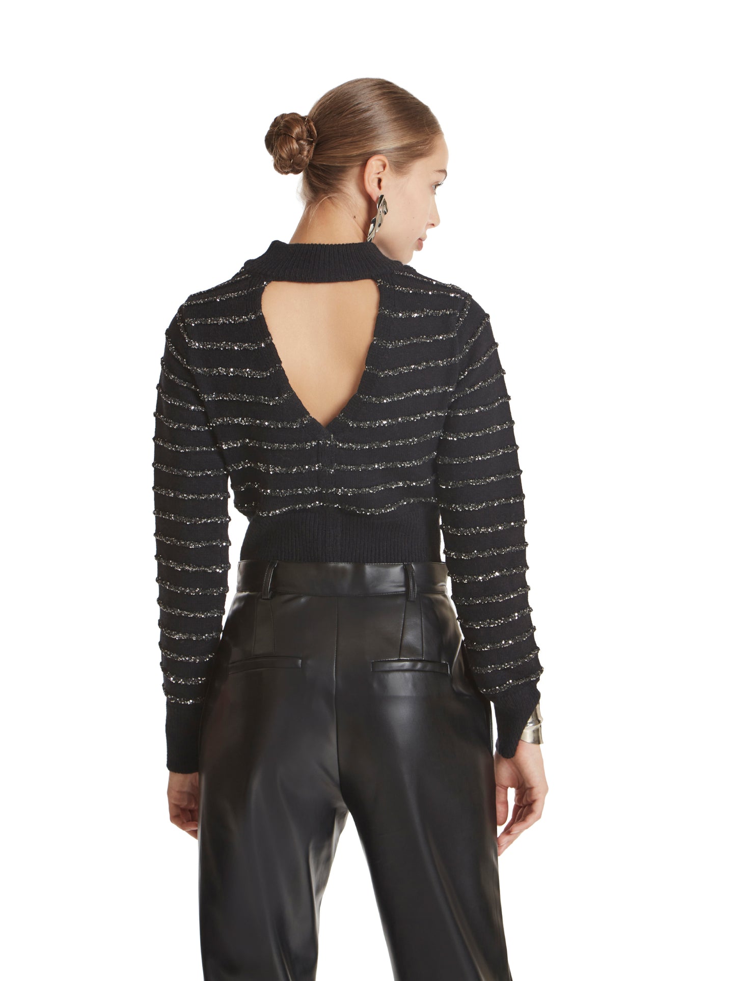 Cropped sweater with jacquard sequin stripes