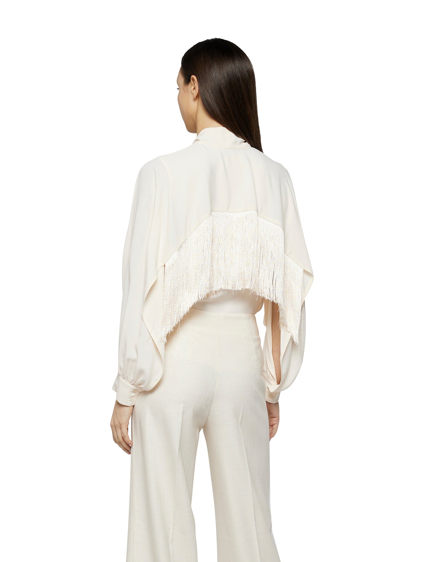 Silk acetate blouse with fringes