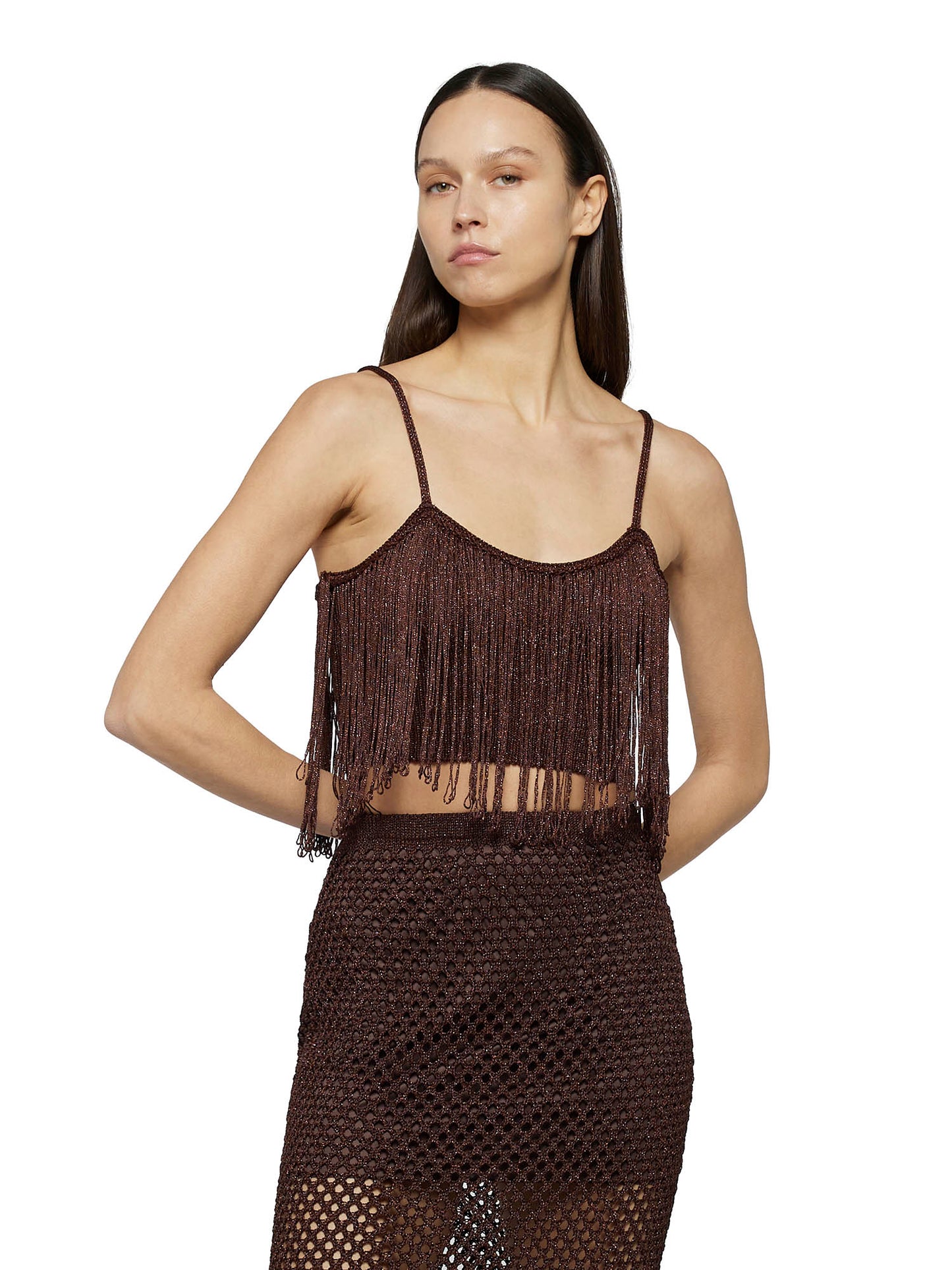 Lurex crochet top with fringes