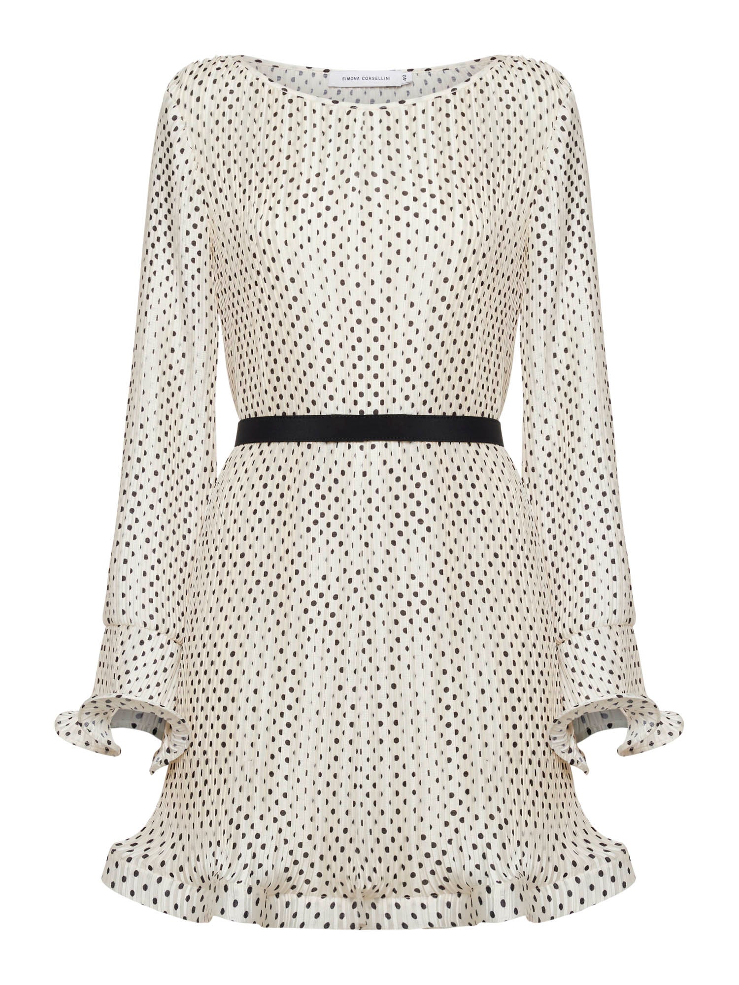 Abito corto svasato in plissé stampa pois