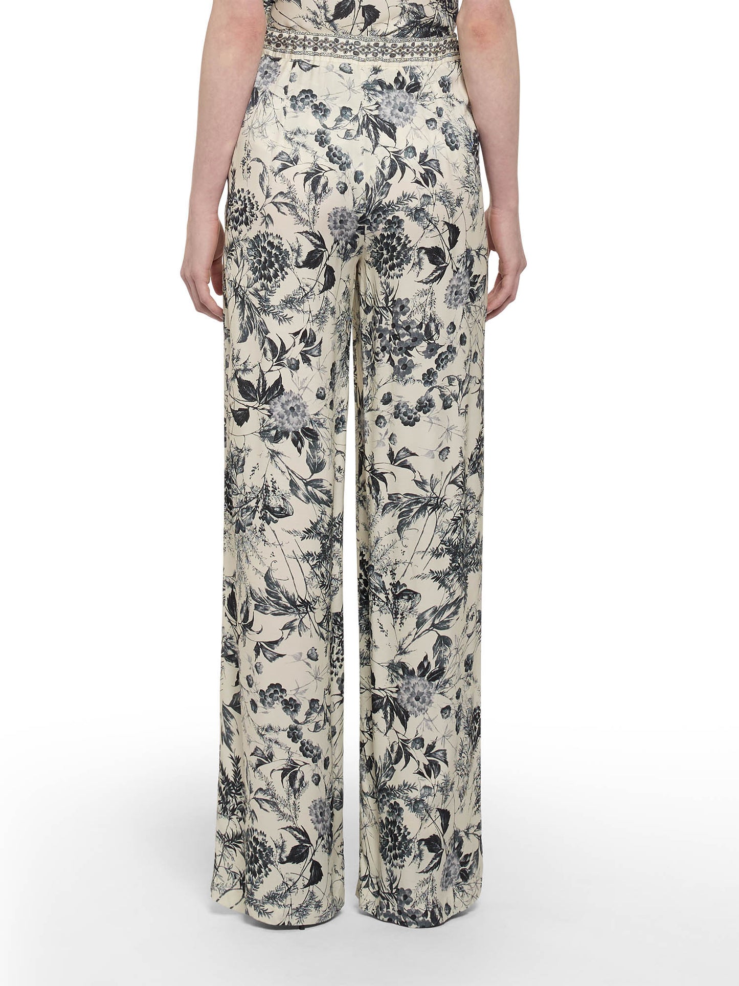 Wide-leg trousers in flower ink print