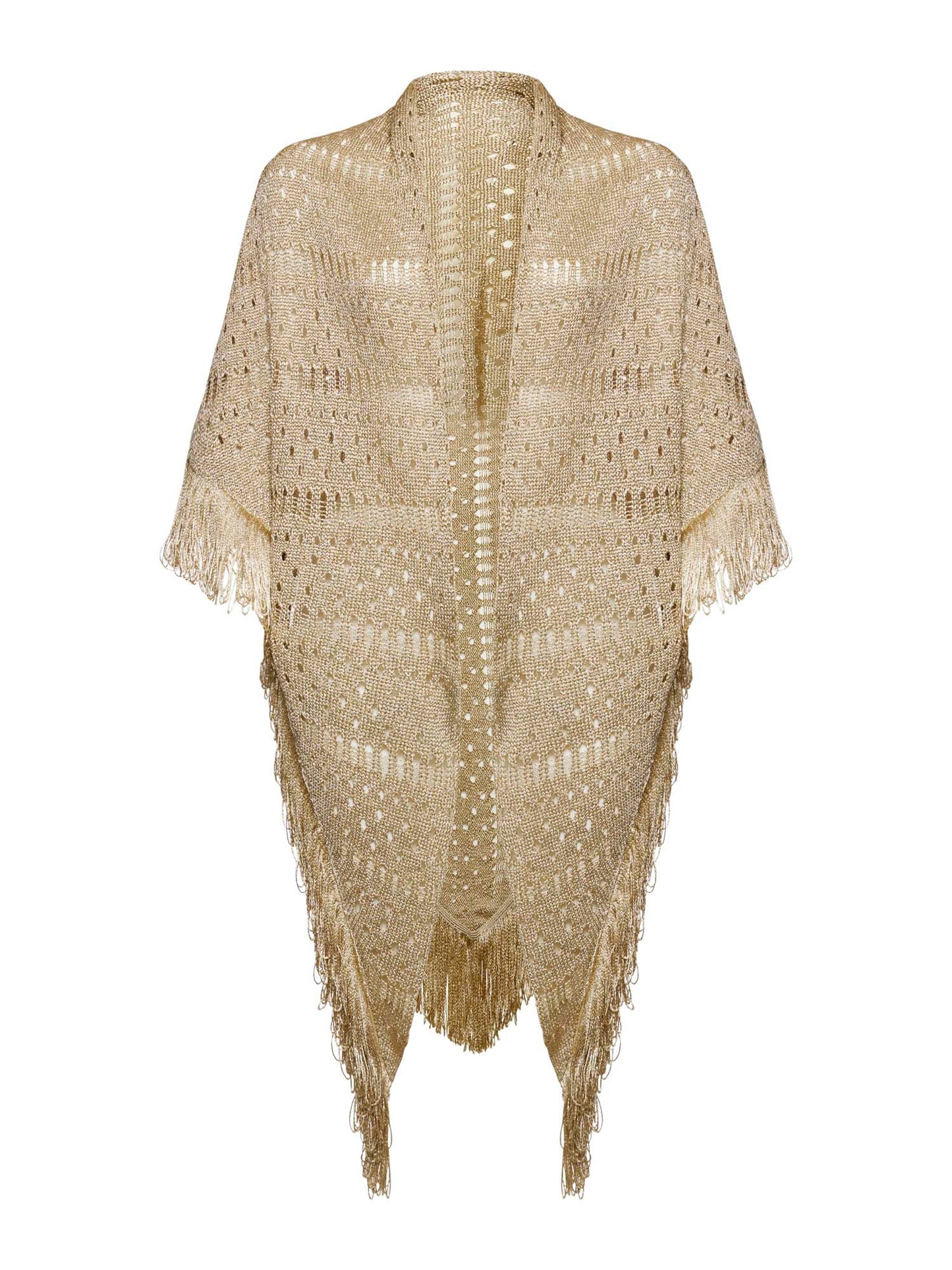 Scialle in lurex traforato bordato con maxi frangia