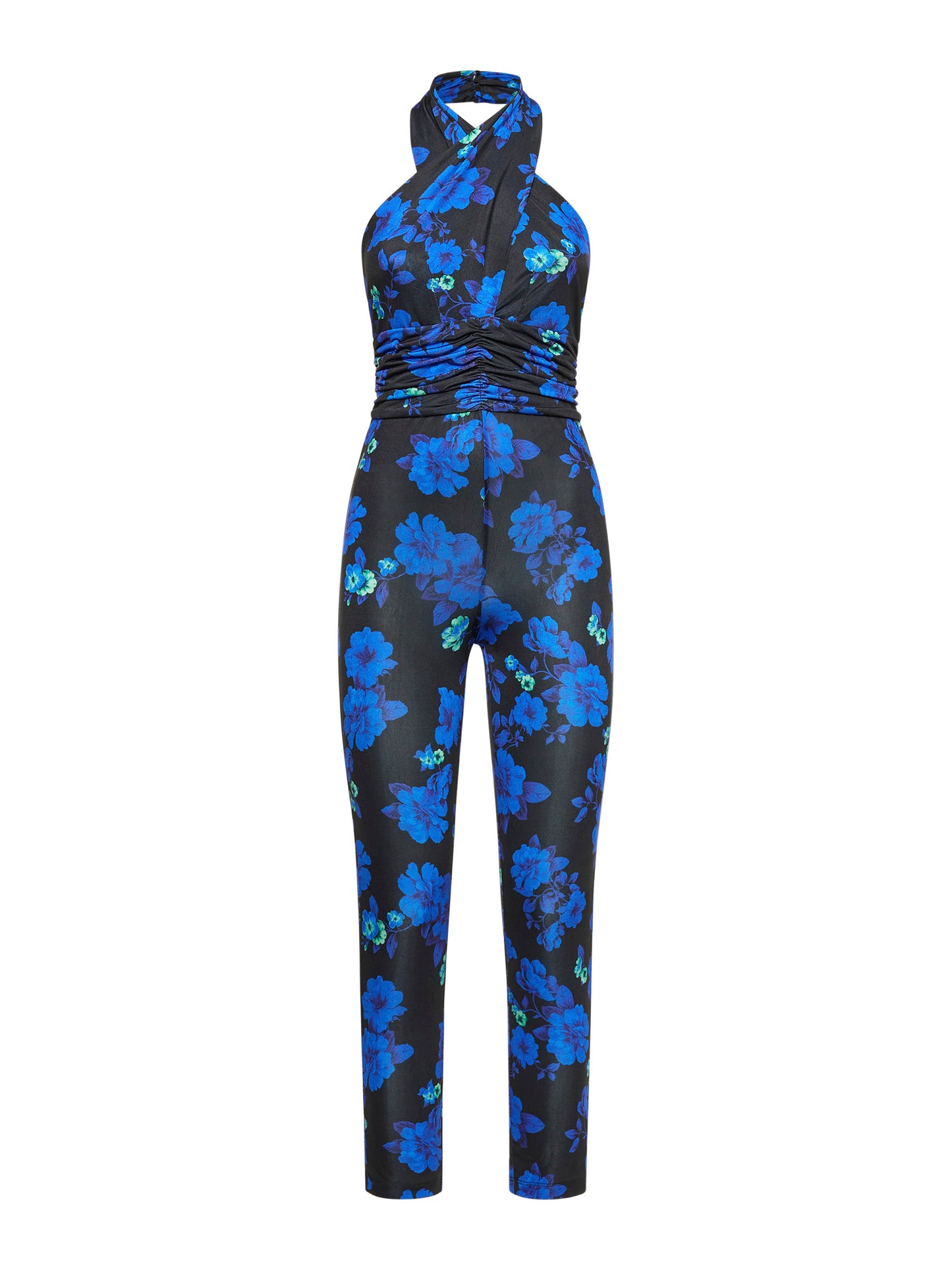 Ultra-fitted jumpsuit in nightly flower print on lycra
