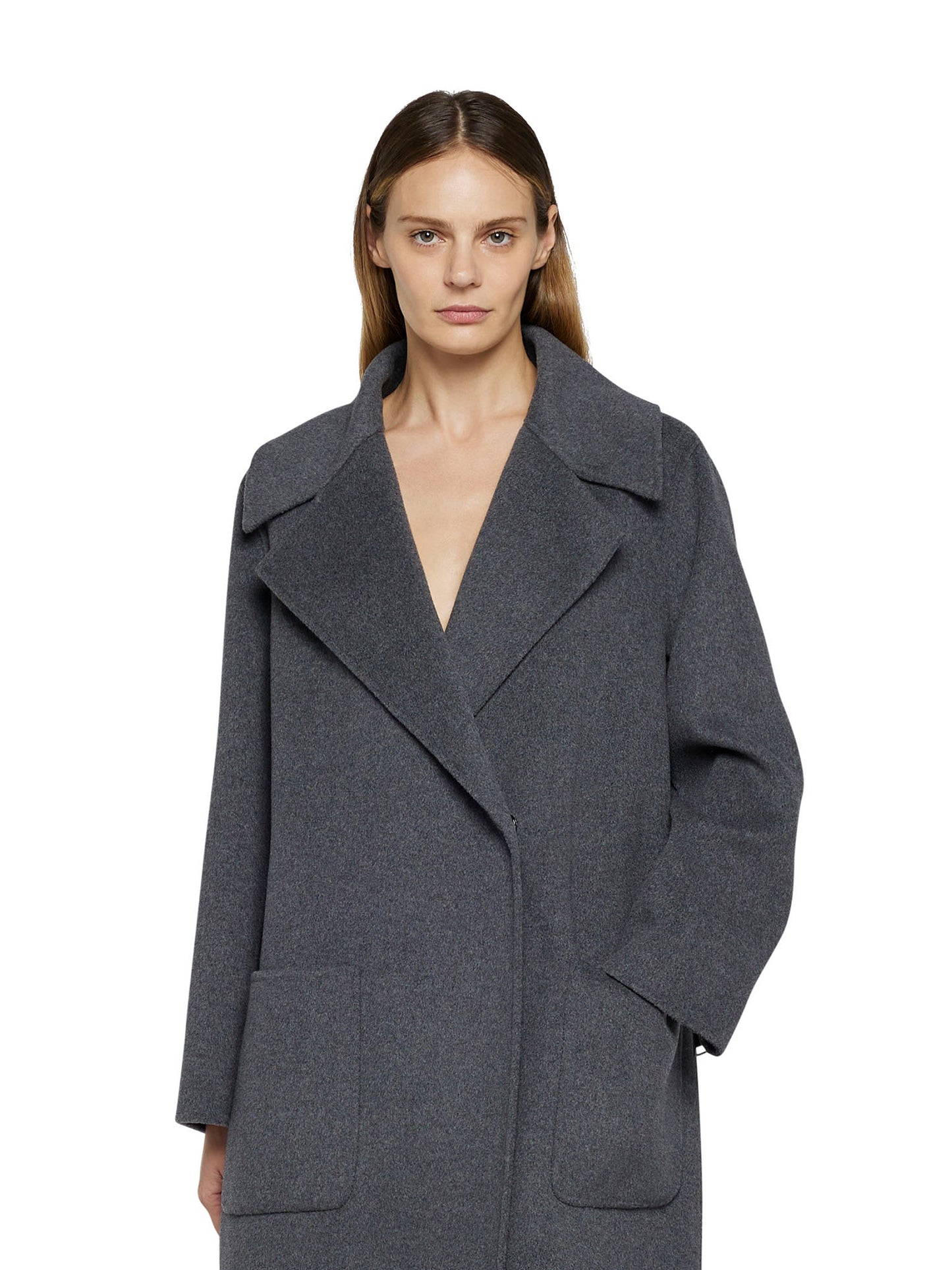 Double-breasted cloth coat with maxi fringes