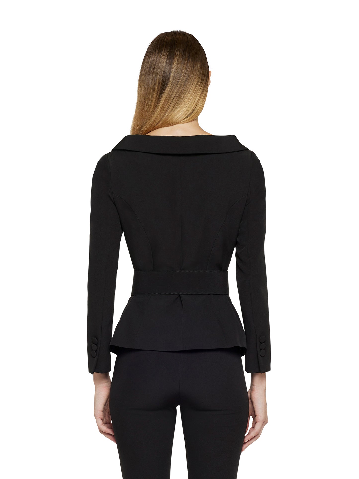 Ultra-feminine jacket in technical fabric with over buckle