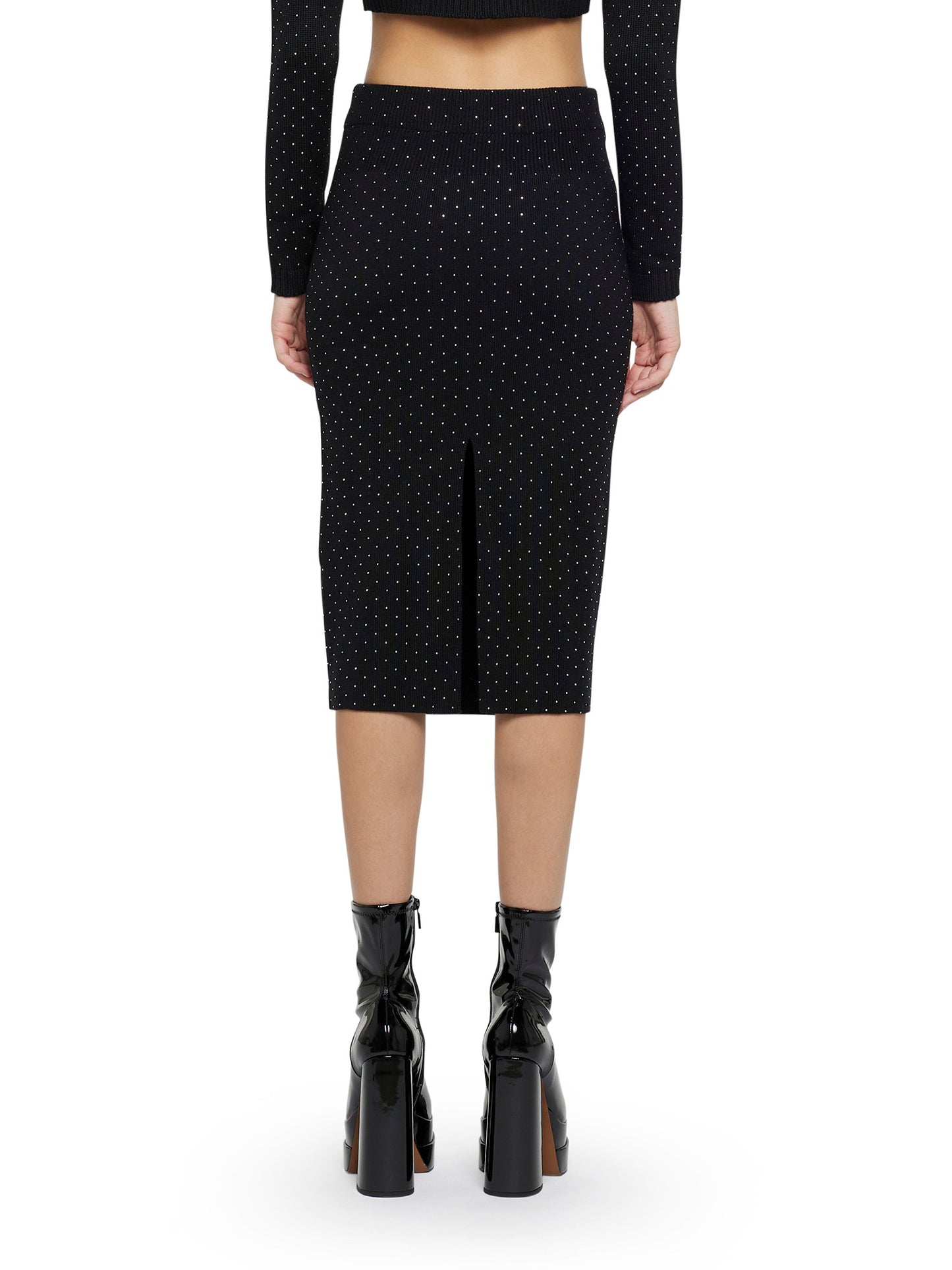 Wool-blend pencil skirt with degradé effect micro-studs