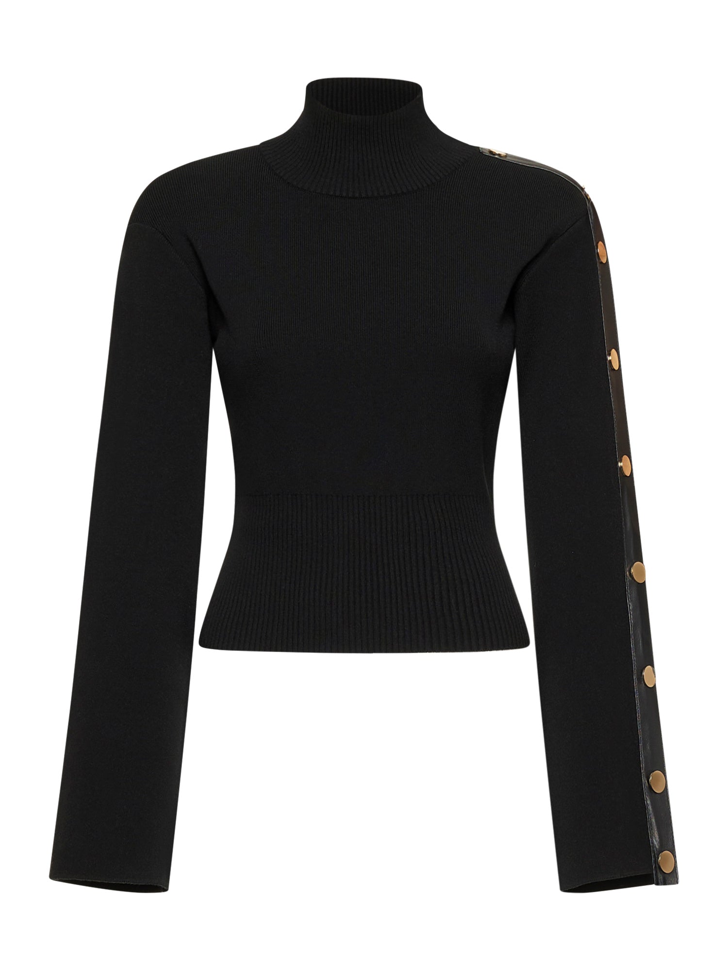 Techno viscose turtleneck and faux leather insert