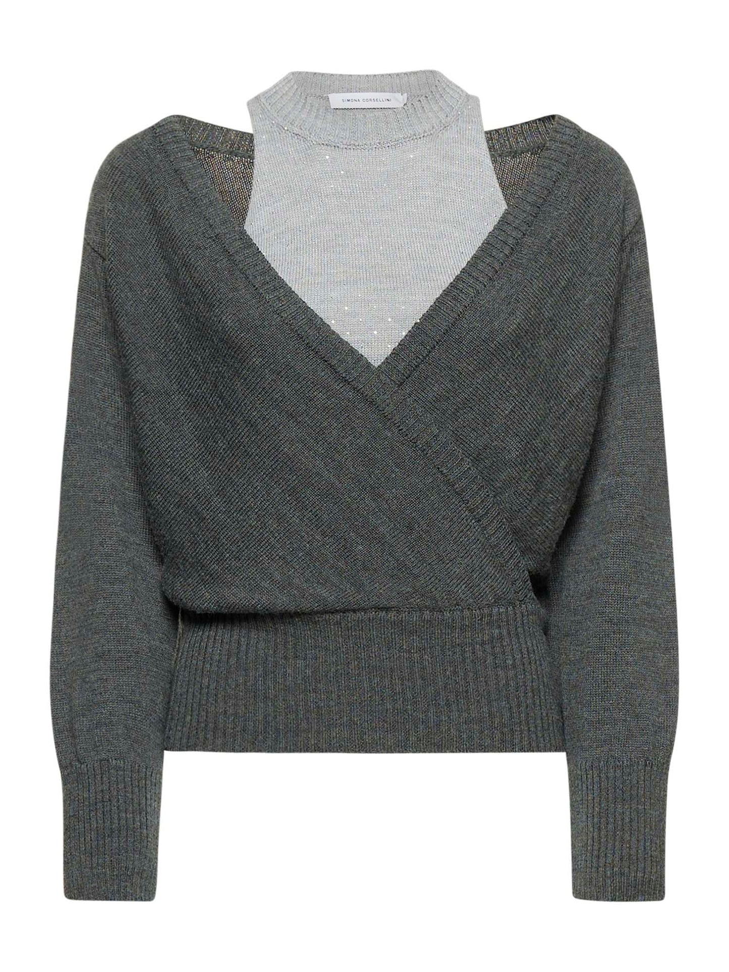 Wool-blend criss-cross sweater with micro studs