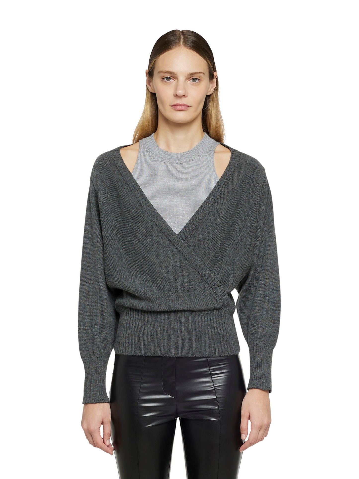 Wool-blend criss-cross sweater with micro studs