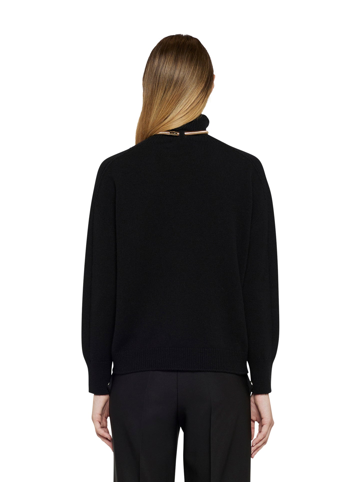 Cashmere wool turtleneck sweater with snake accessory in the collar