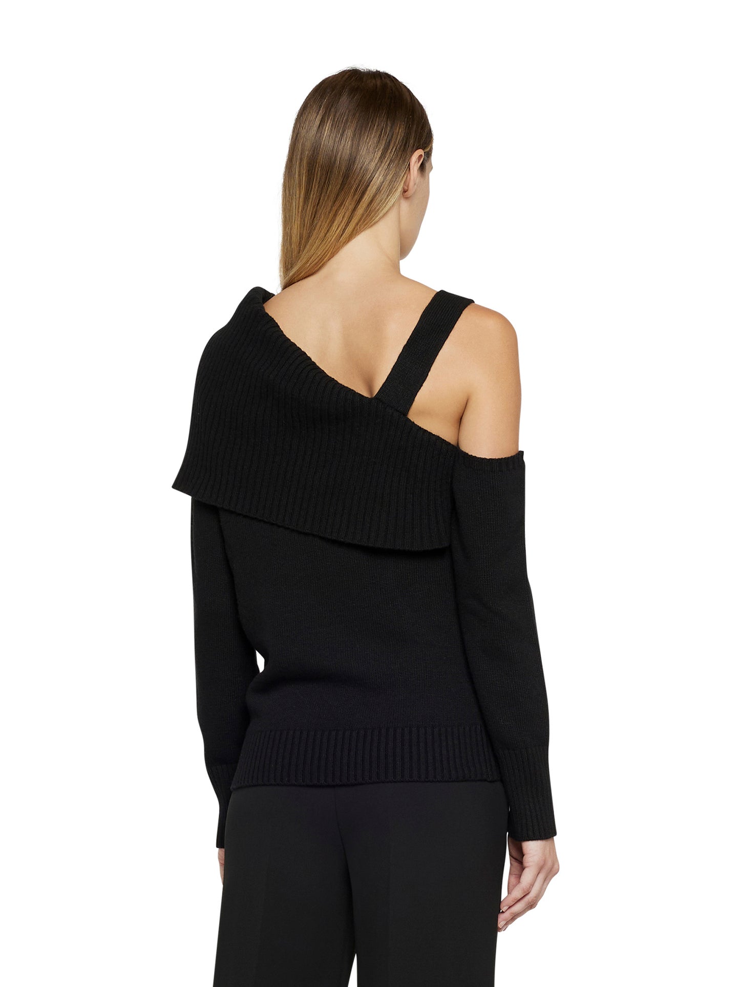 Cashmere-blend sweater with double loop shoulder strap