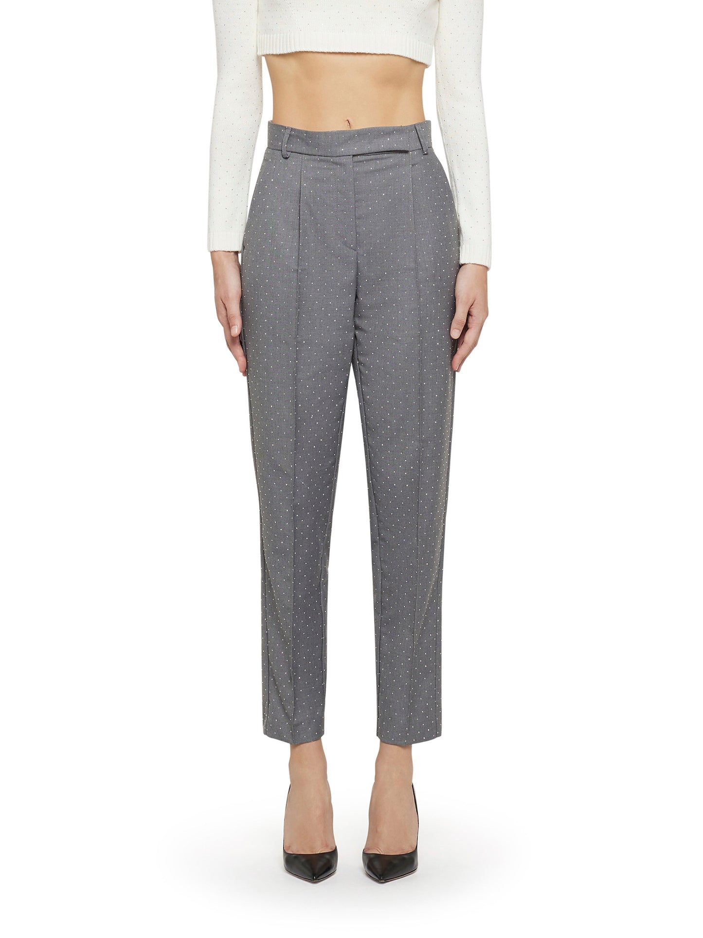 Straight micro-studded canvas trousers