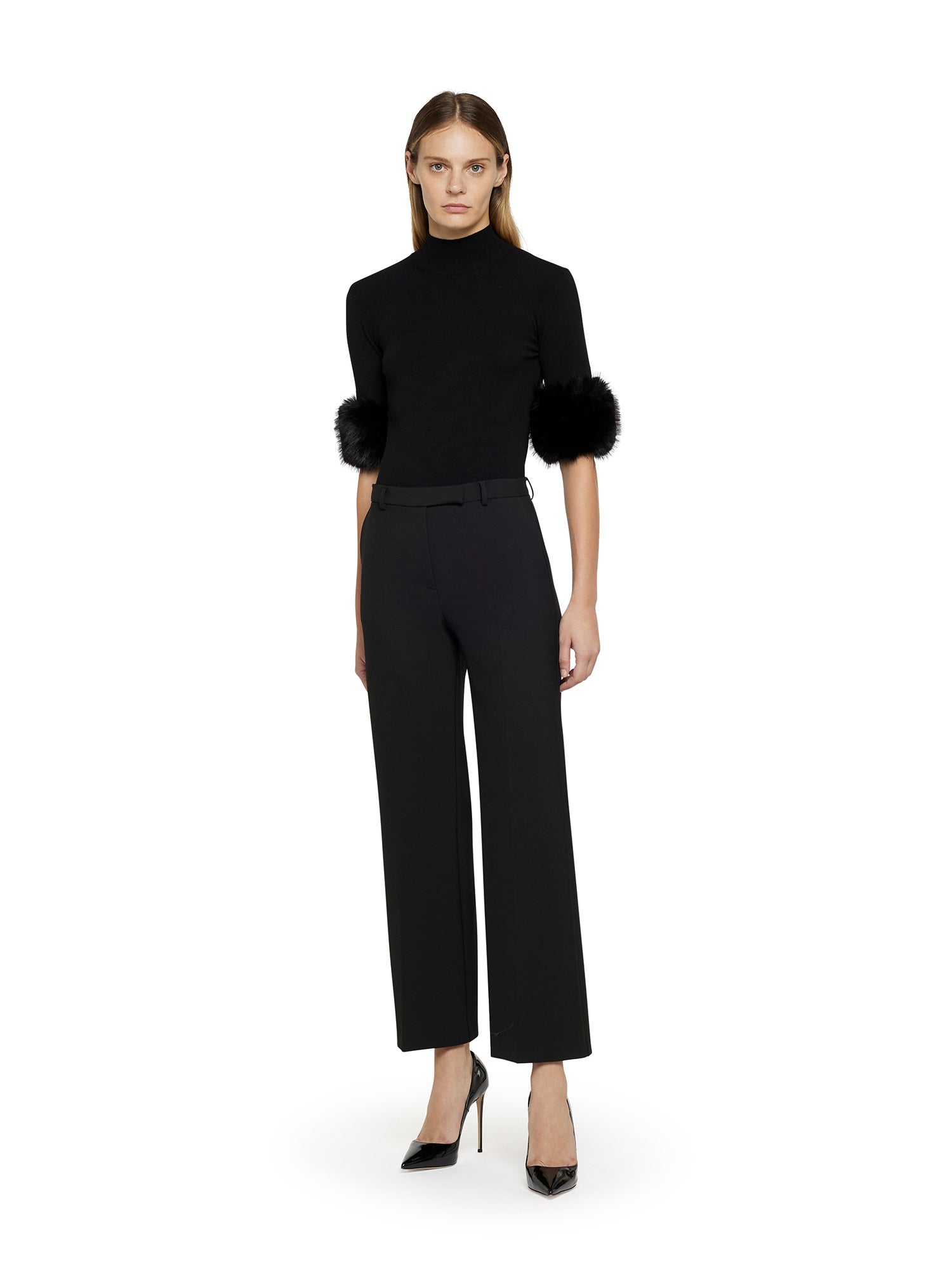 High-waisted cropped flare trousers