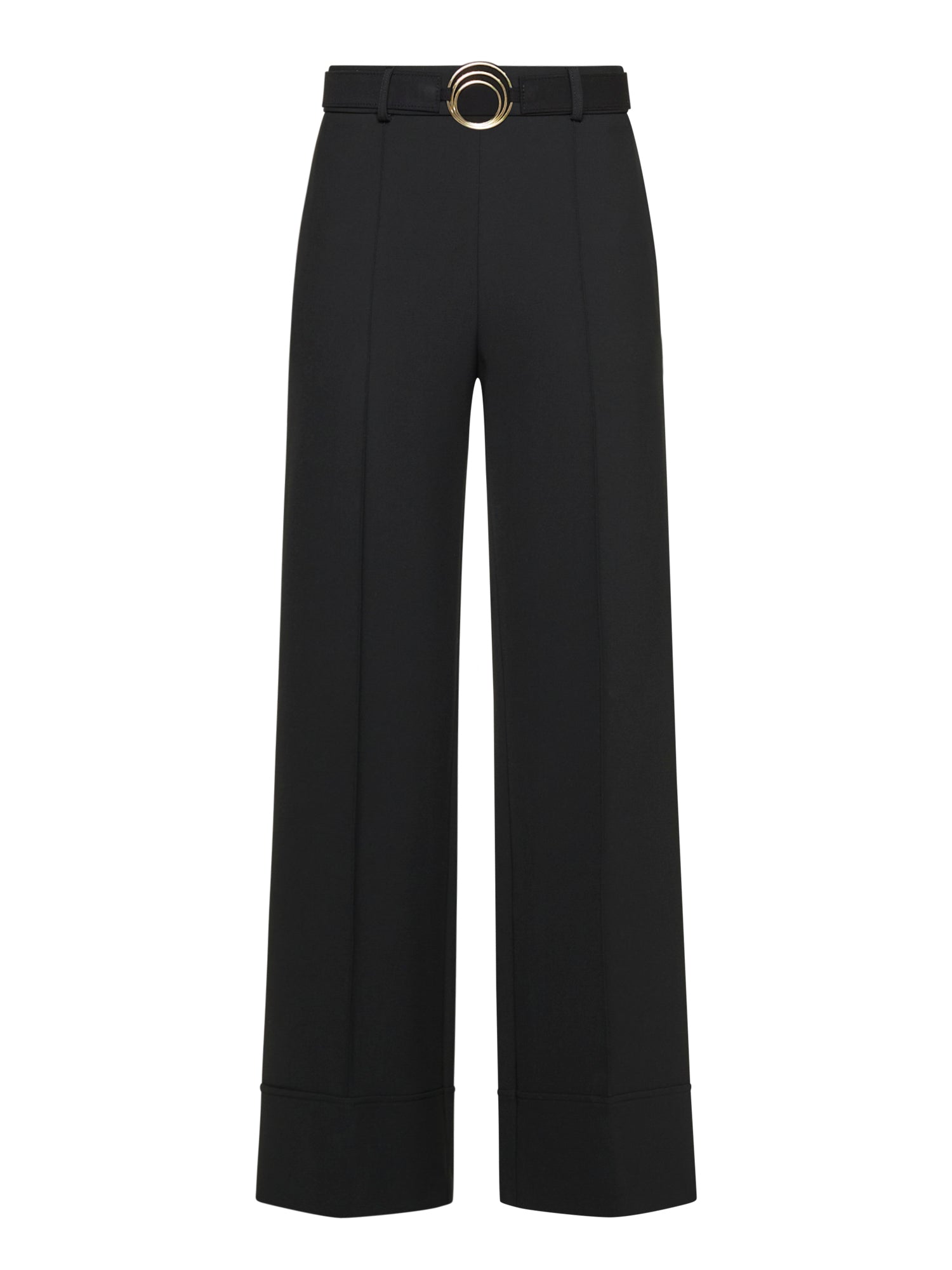 Wide trousers with belt and triple ring buckle