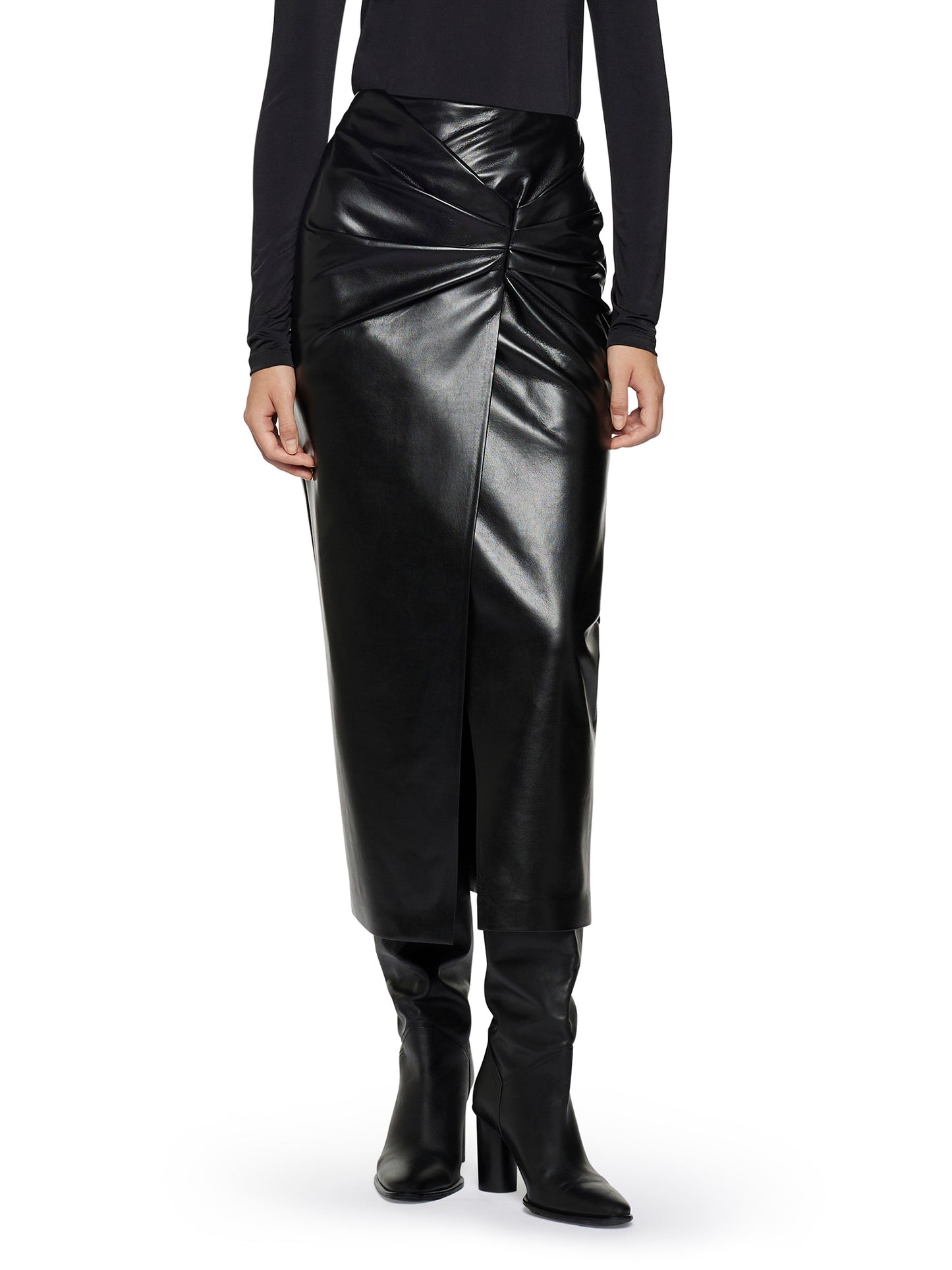 Gonna in vegan leather con nodo in vita