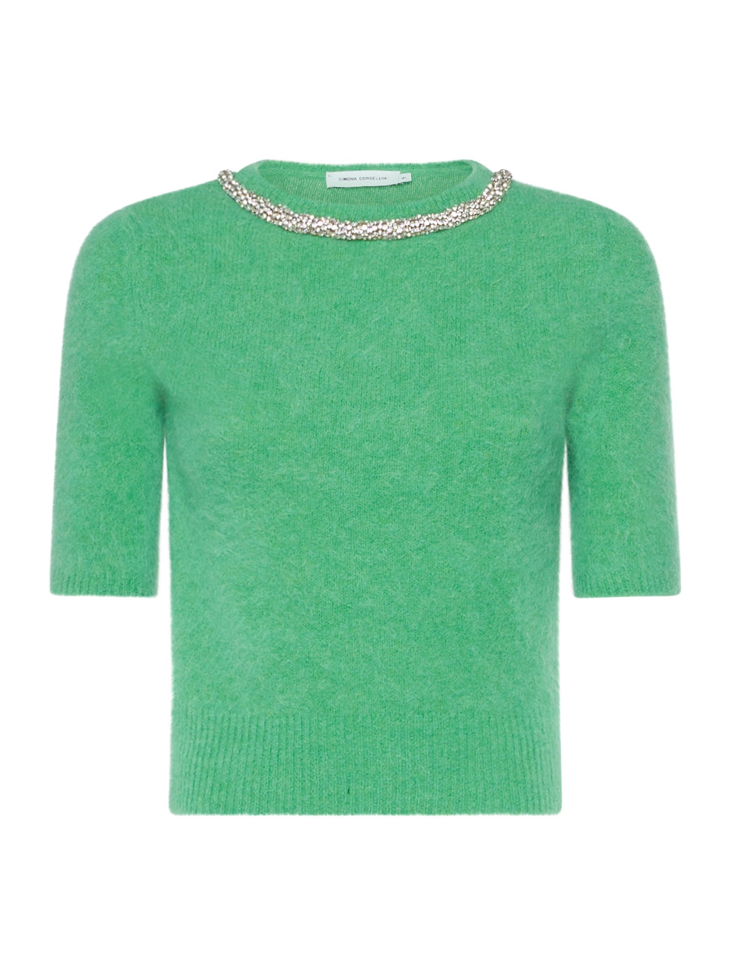 Space Simona Corsellini Maglia a manica corta in misto alpaca con strass nel girocollo