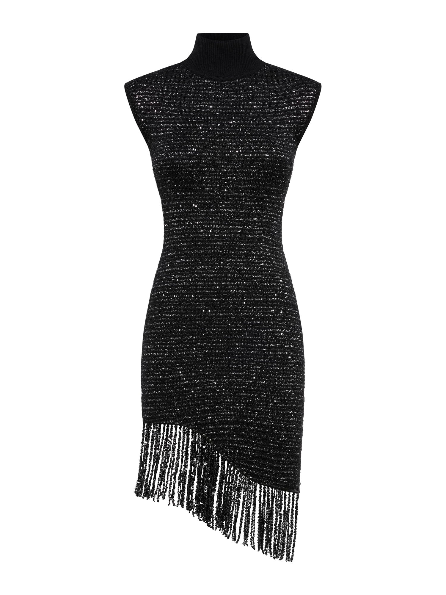 Sleeveless short knit dress with sequin fringe